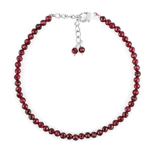 Natural Real Rhodolite Garnet Crystals Bracelet, 3mm Best Grade Micro Cut Beads, Chakra Healing Gemstone, Beautiful Simple Jewelry, Silver Plated Jewelry 7+1 inch