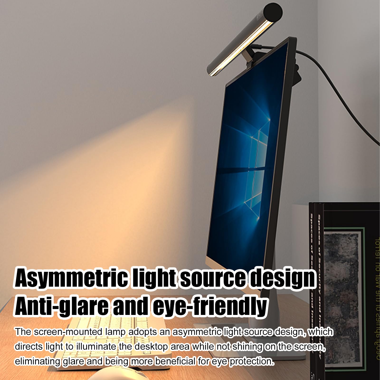 Lampe pour moniteur, barre lumineuse pour ordinateur avec commande tactile, lampe de bureau pour protection des yeux réglable avec 5 niveaux de luminosité et de température de couleur, anti-lumière
