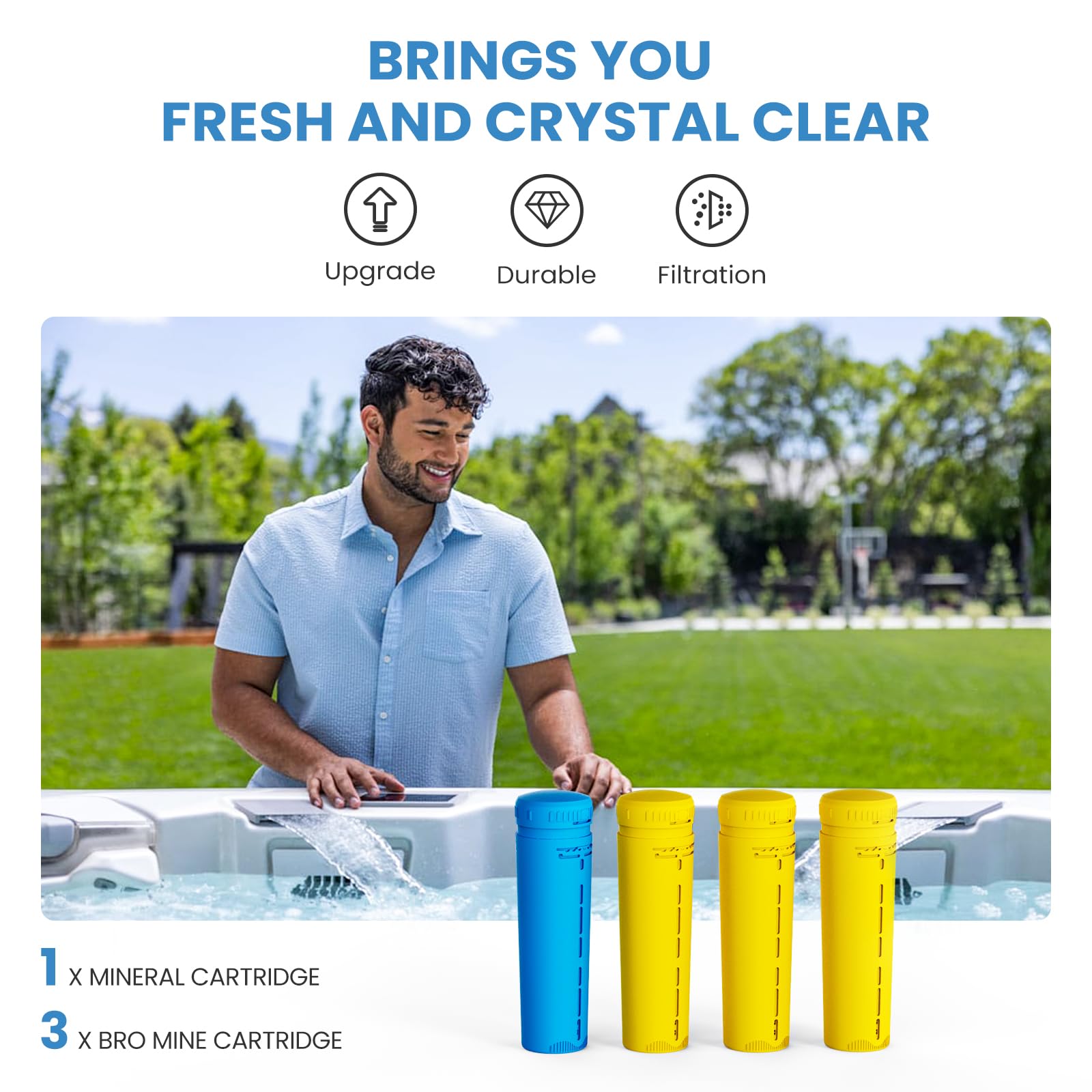 Kit de cartucho mineral + cartucho de bromo de repuesto compatible con el sistema flotante Frog Serene de bañera de hidromasaje, paquete de 4 meses (1+3)