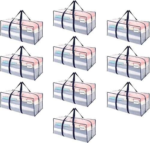 VENO Paquete de 10 bolsas de almacenamiento transparentes extragrandes resistentes, bolsa de mudanza, organizador de ropa, para manta, edredón,