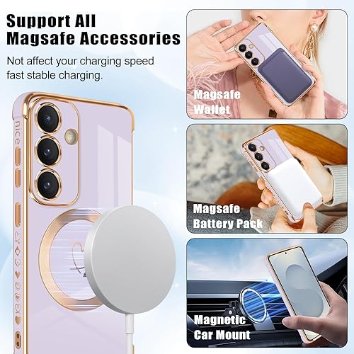 Miniatura 6 de Funda magnética para Samsung Galaxy S25 5G, bonito diseño de corazón chapado en borde para mujeres y niñas, TPU suave, a prueba de golpes, funda