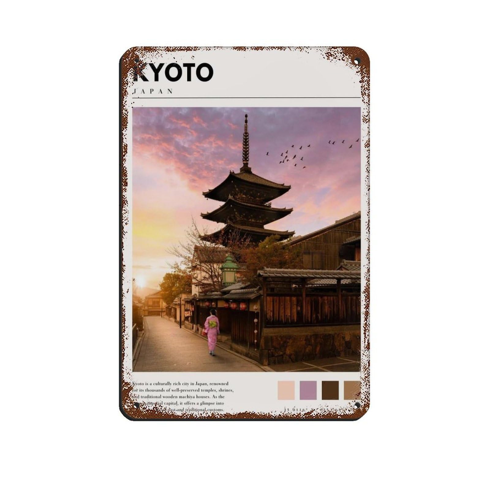 Kyoto Art Kyoto Photography Poster Retro Poster Metal Tin Sign Chic Art Retro Iron Painting Bar People Cave Cafe Family Garage Poster Wall Decoration 8x12inch(20x30cm)