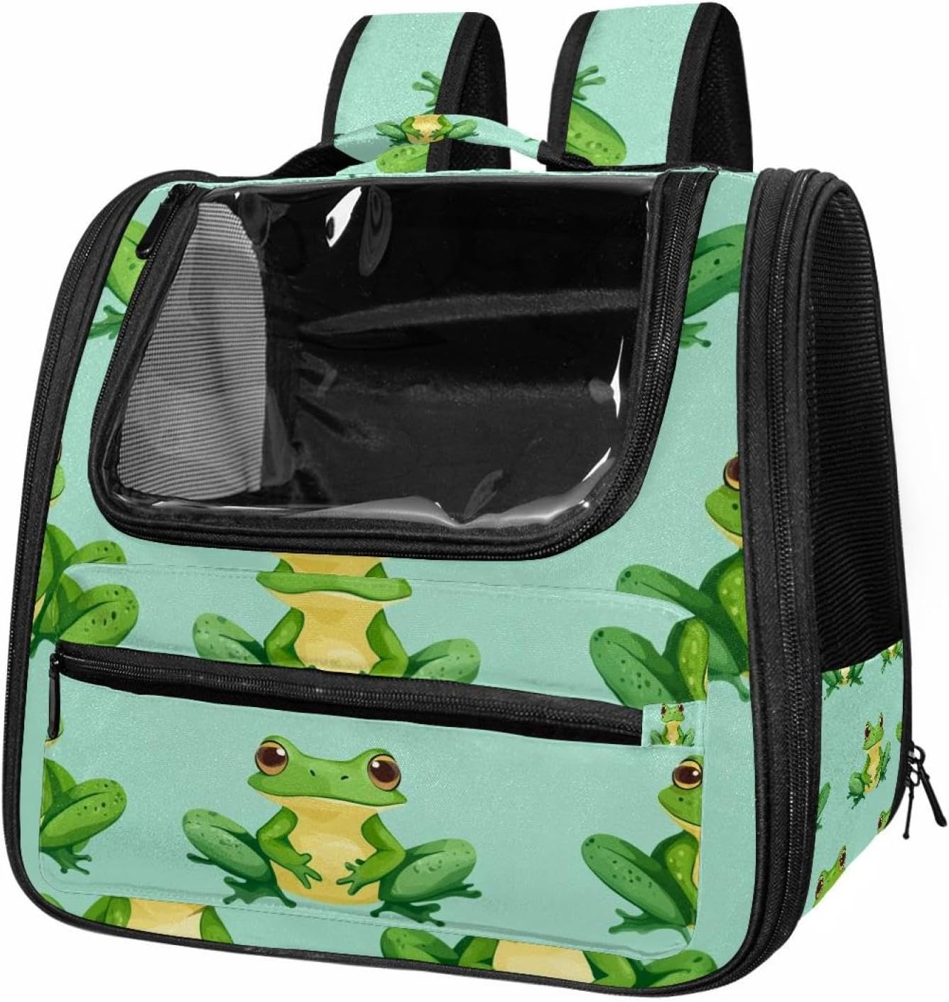 Portable Travel pet Backpack Carrier Hamster Bag Small Dog cat Carrier Breathable Hang Bag, Frog Cartoon