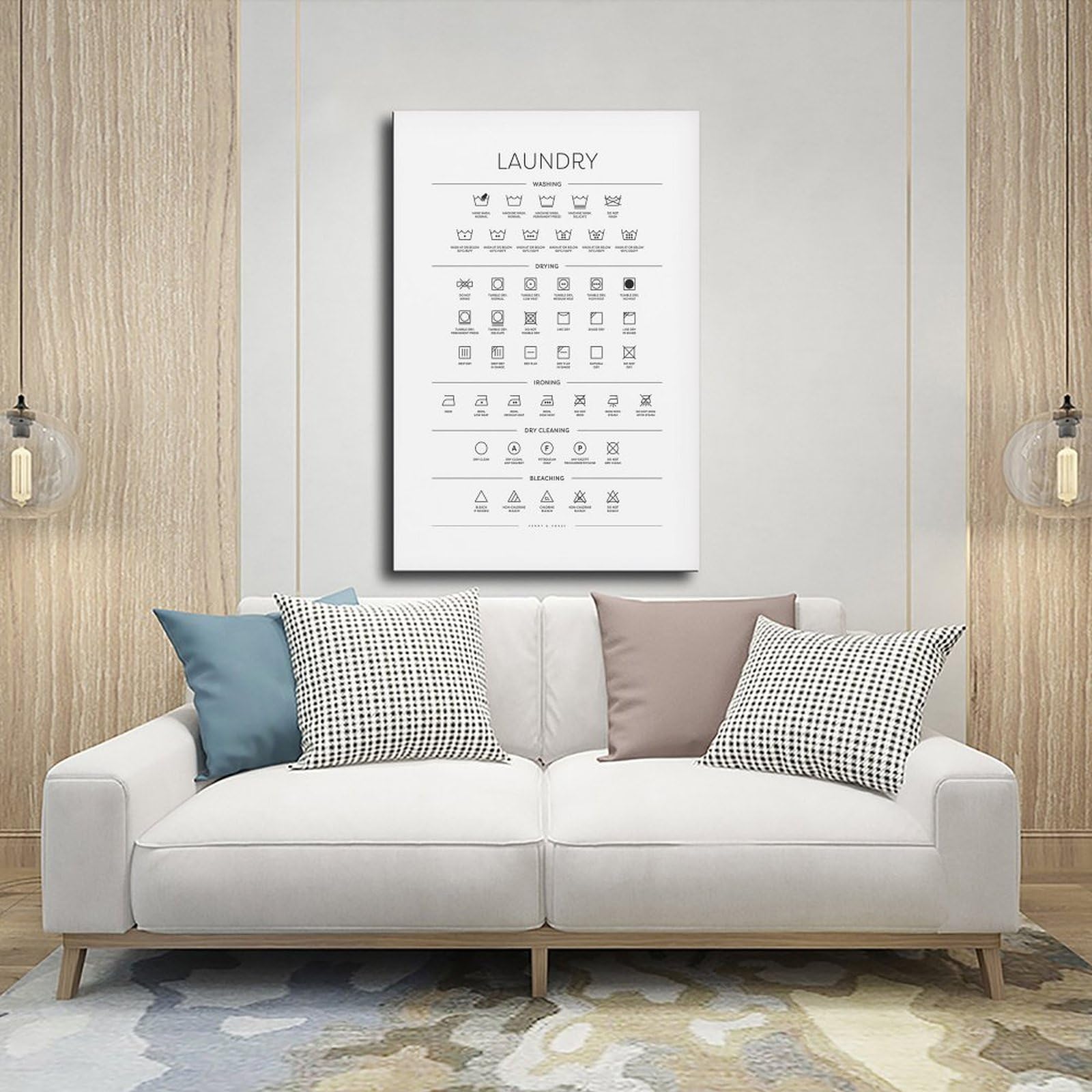 ACFTAIN Letreros artísticos de pared con guía de símbolos para cuarto de lavado, carteles e impresiones estéticas para habitación, dormitorio, oficina, 60 x 90 cm