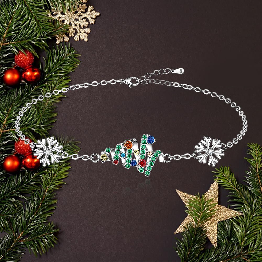 Fenthring Christmas Bracelet for Women Sterling Silver Christmas Tree Bracelets Holiday Tree X-Mas Gifts Snowflake Christmas Jewelry - Image 4