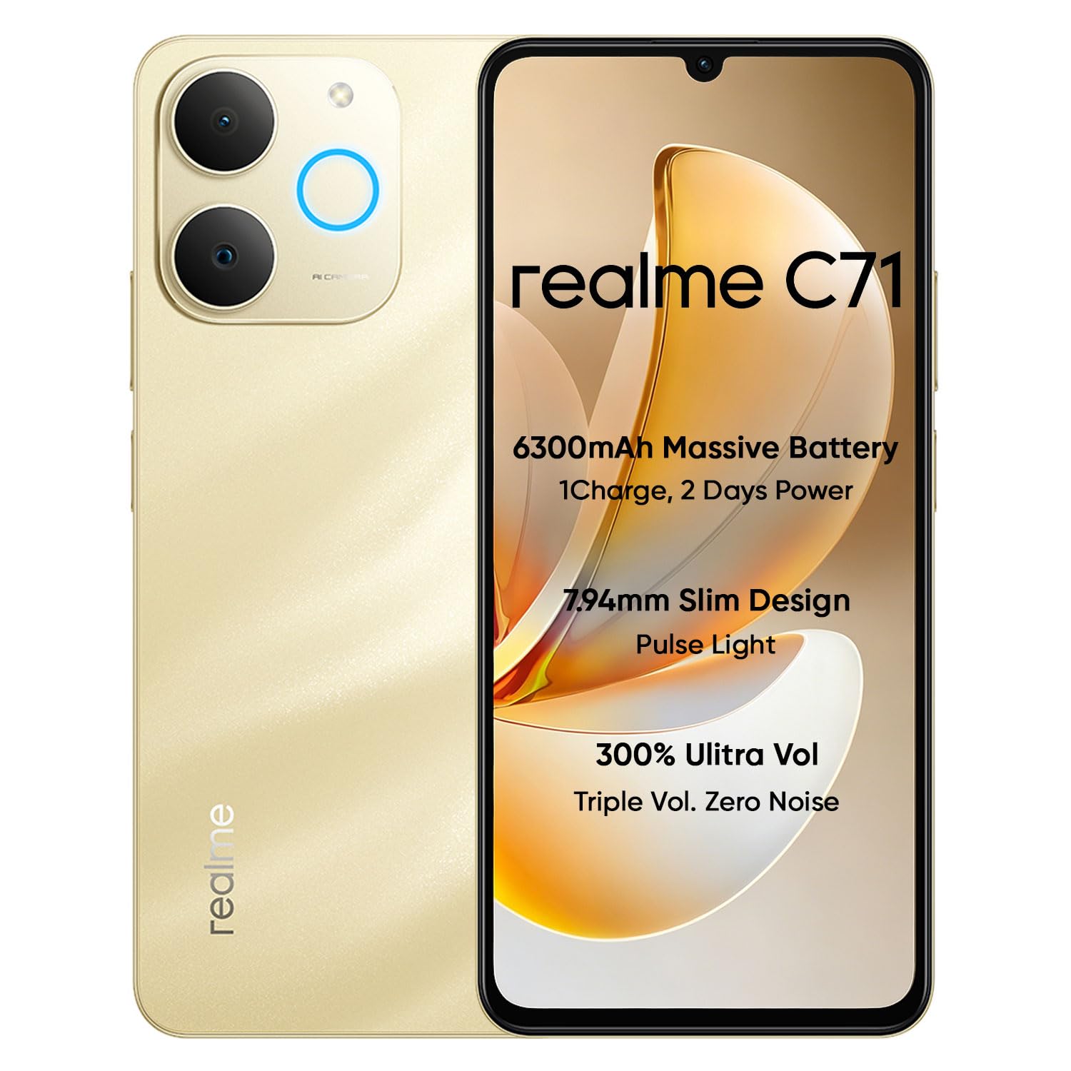 realme C71 4G Smartphone 4GB+64GB,6.745 inch Screen, 90Hz Eye Comfort Display, 6300mAh Battery, 37MP Cameras, Unisoc T7250 Chip, IP54, Dune Gold