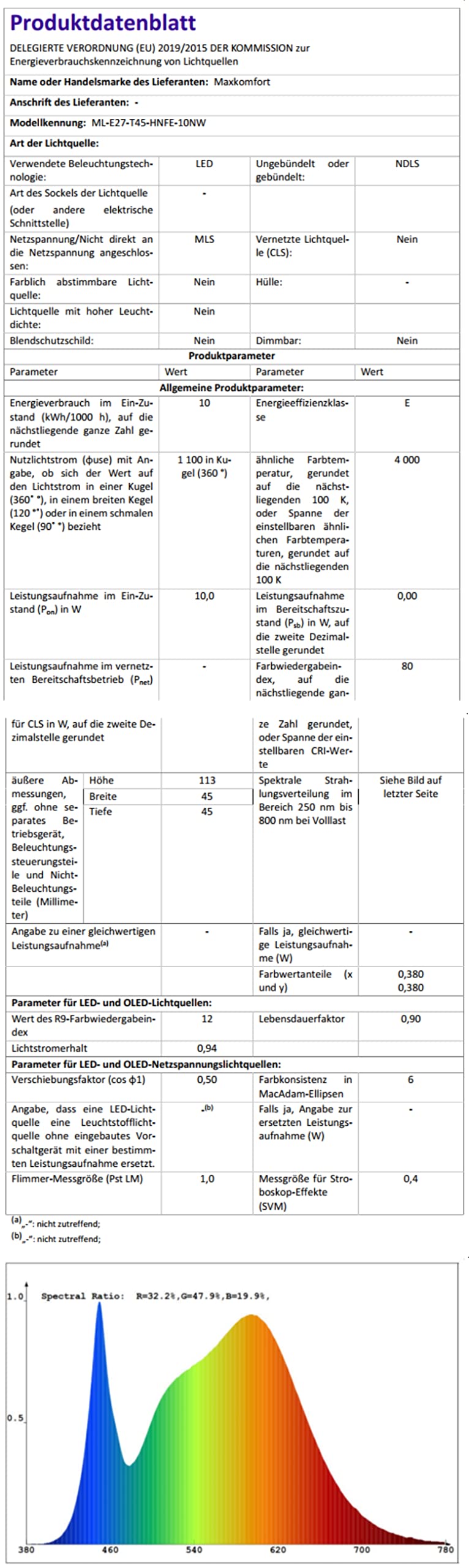 Maxkomfort 10x E27 LED Leuchtmittel 10W 230V neutralweiß 4000K Form T45 Ø45mm Lampen Filament Retro 1525 Lumen 10er Pack DE-Händler