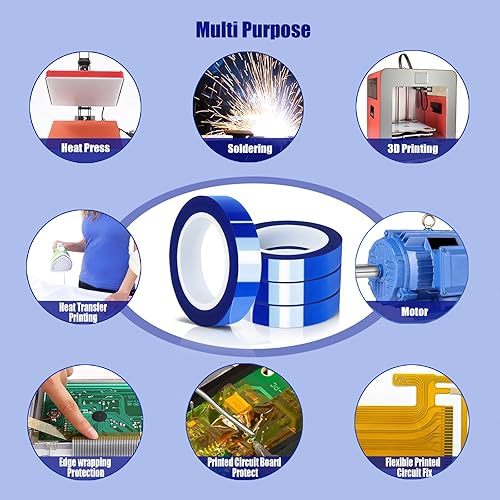 Miniatura 7 de 4 rollos de cinta térmica azul de alta temperatura, resistente al calor, cinta de transferencia de calor para sublimación de calor, vinilo de prensa