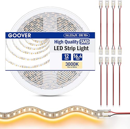 GOOVER Tira de luces LED de color blanco cálido tira de luz de alta densidad de 3000 K 12 V tira de luz regulable de 164 pies para cocina gabinete