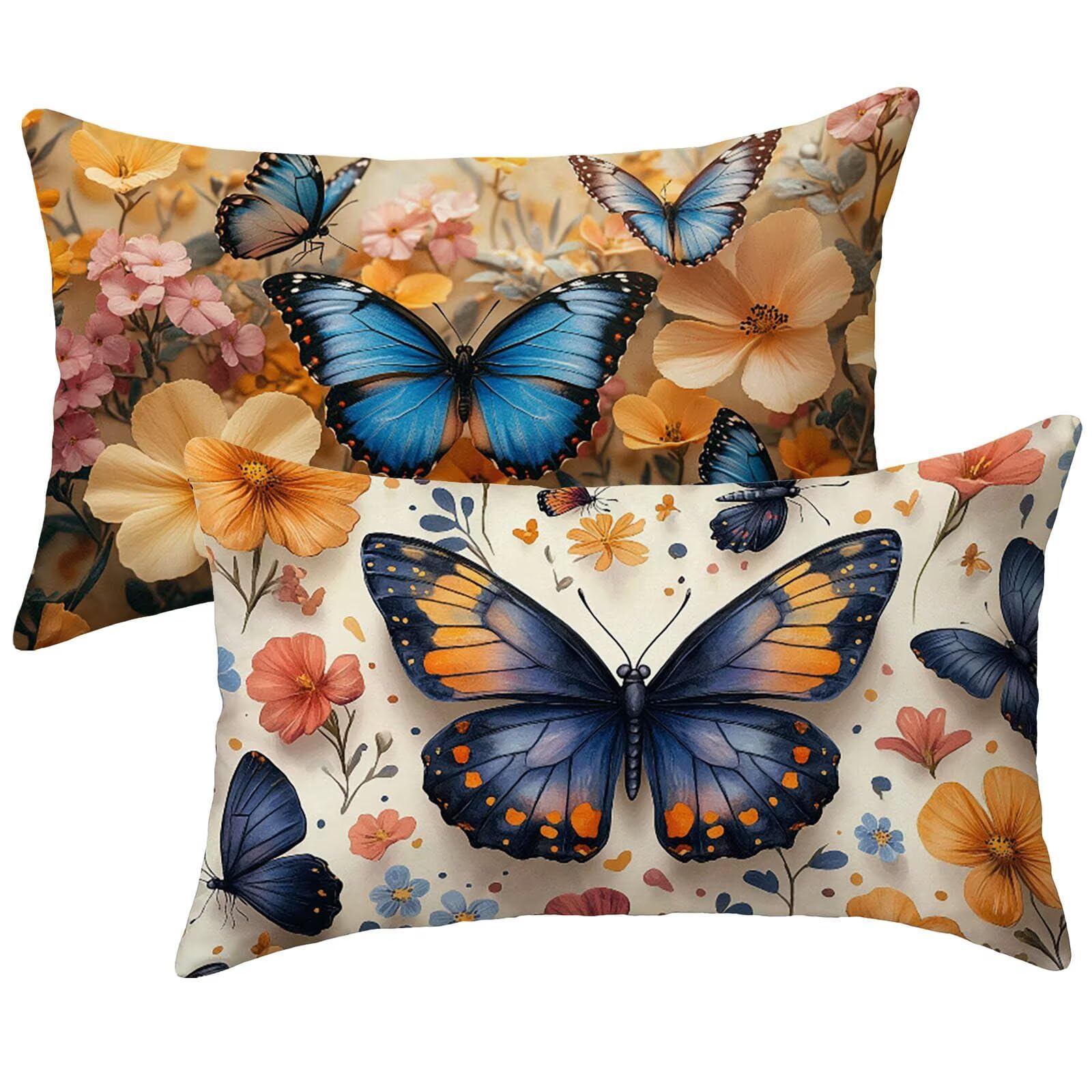 Housse coussin 40x80 cm lot de 2 imperméable en velours décoratif motif papillon