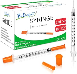 1ML 31G in in / 8mm / in in(5/16인치) 일회용 주사기 개별 포장 디스펜싱 과학 실험실 용품 (100팩 1CC 31G 0.3인치)
