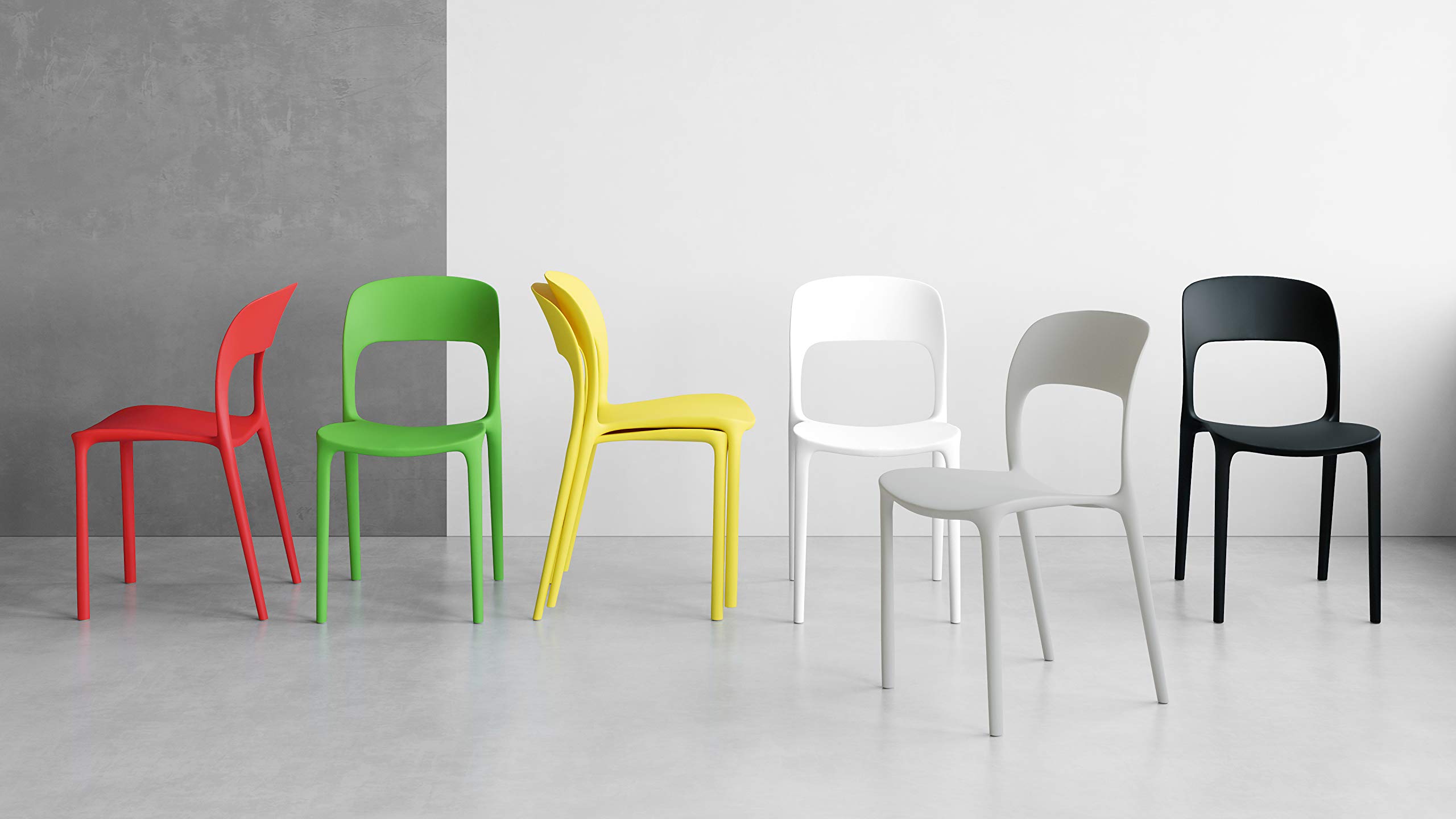 MOBILI FIVER, Sillas Amanda, Set de 4, en Negro, Polipropileno, Silla por Cocina, Jardín, Salon