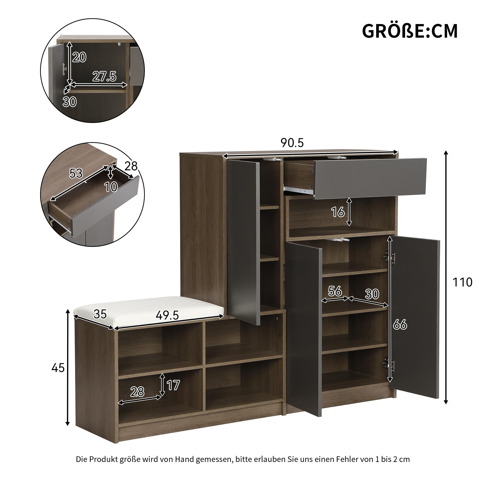 HAINEW Schuhschrank Schuhregal Schuhkommode Mit 4