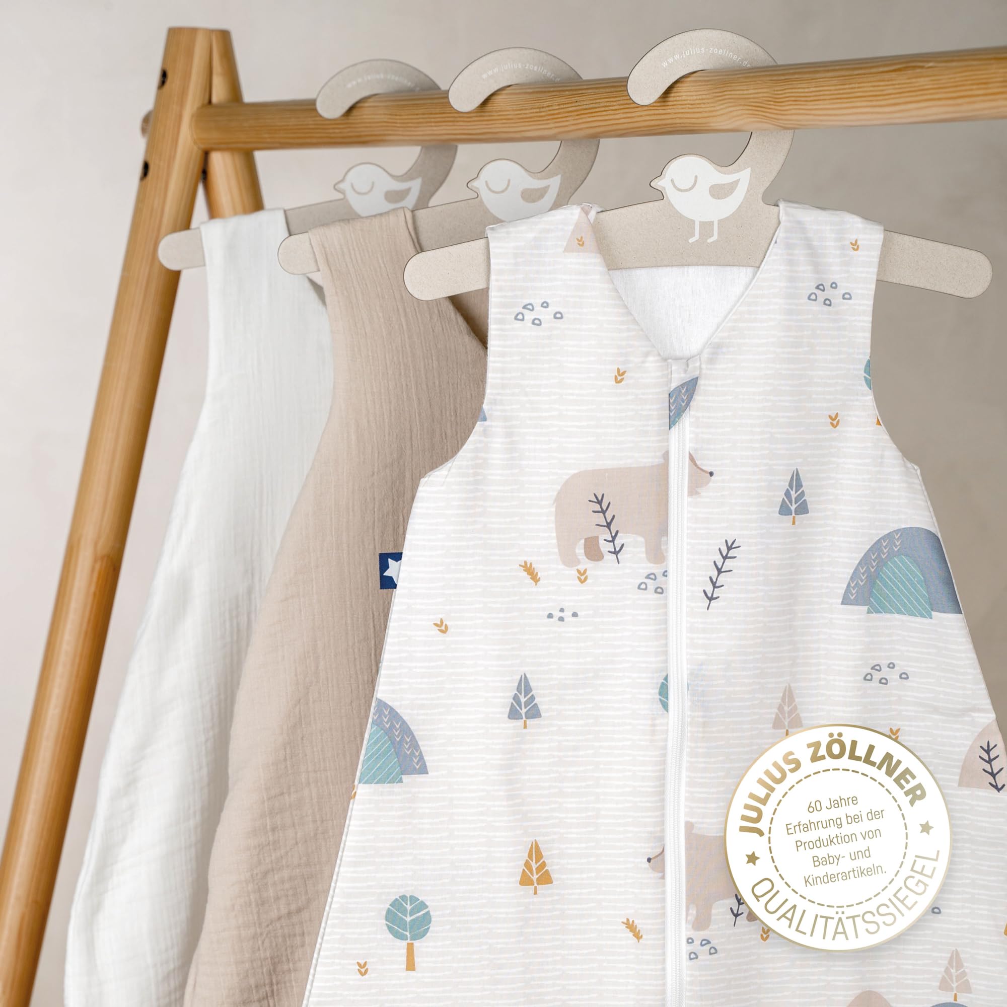 Julius Zöllner 9161010090 Mountain Bear - Saco de dormir para bebé (100% algodón, talla 110, 24-48 meses, estándar 100 by Oeko-Tex, 500 g), color blanco