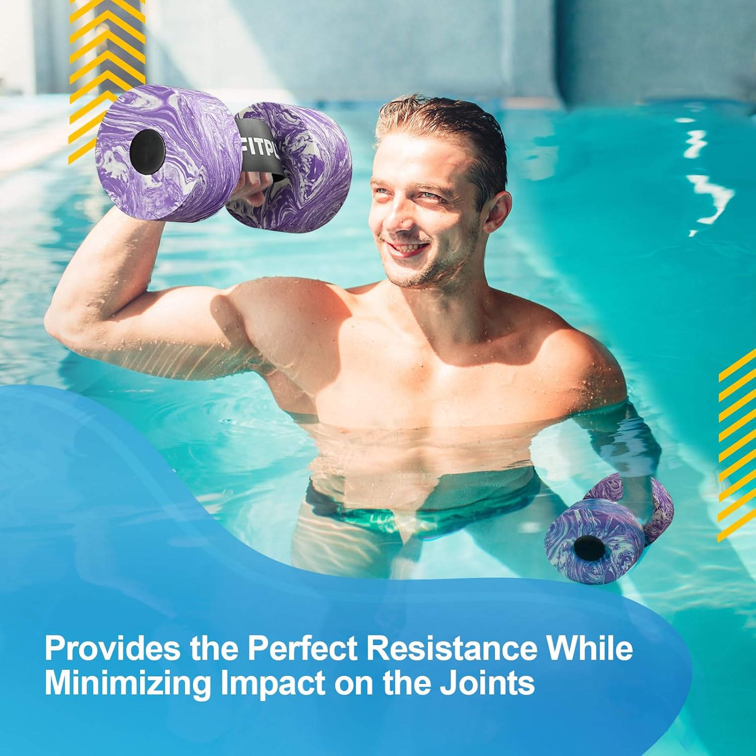 Water Weights Aquatic Pool Dumbbells for Swimming Exercise - EVA Foam Swim Pool Weights with Handle Strip, 2PCS Lightweight Water Dumbbells, Aerobics Swimming Exercise Equipment