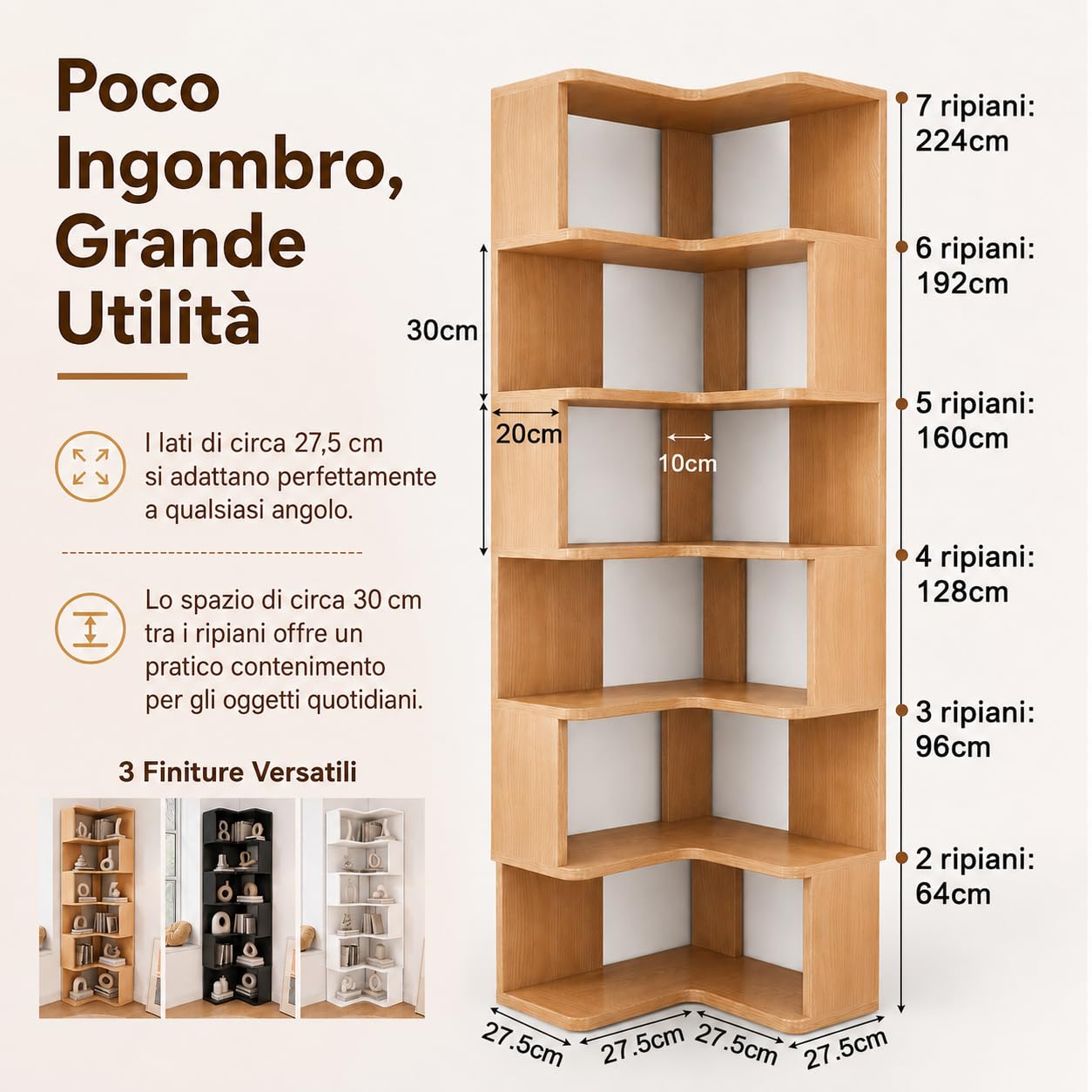 Meuble d'angle en bois pour la maison et le bureau, idéal pour les petites étagères