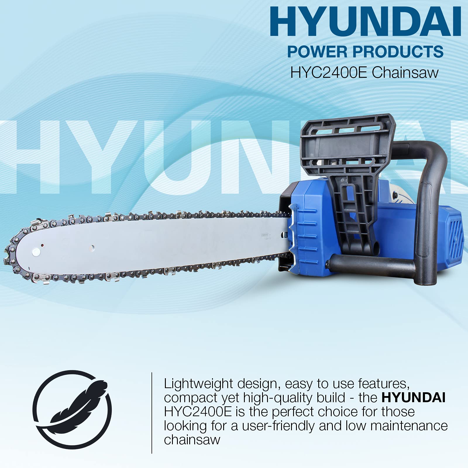 Hyundai Electric Chainsaw, 16'' / 40cm bar and Chain, 2400w / 2.4kW