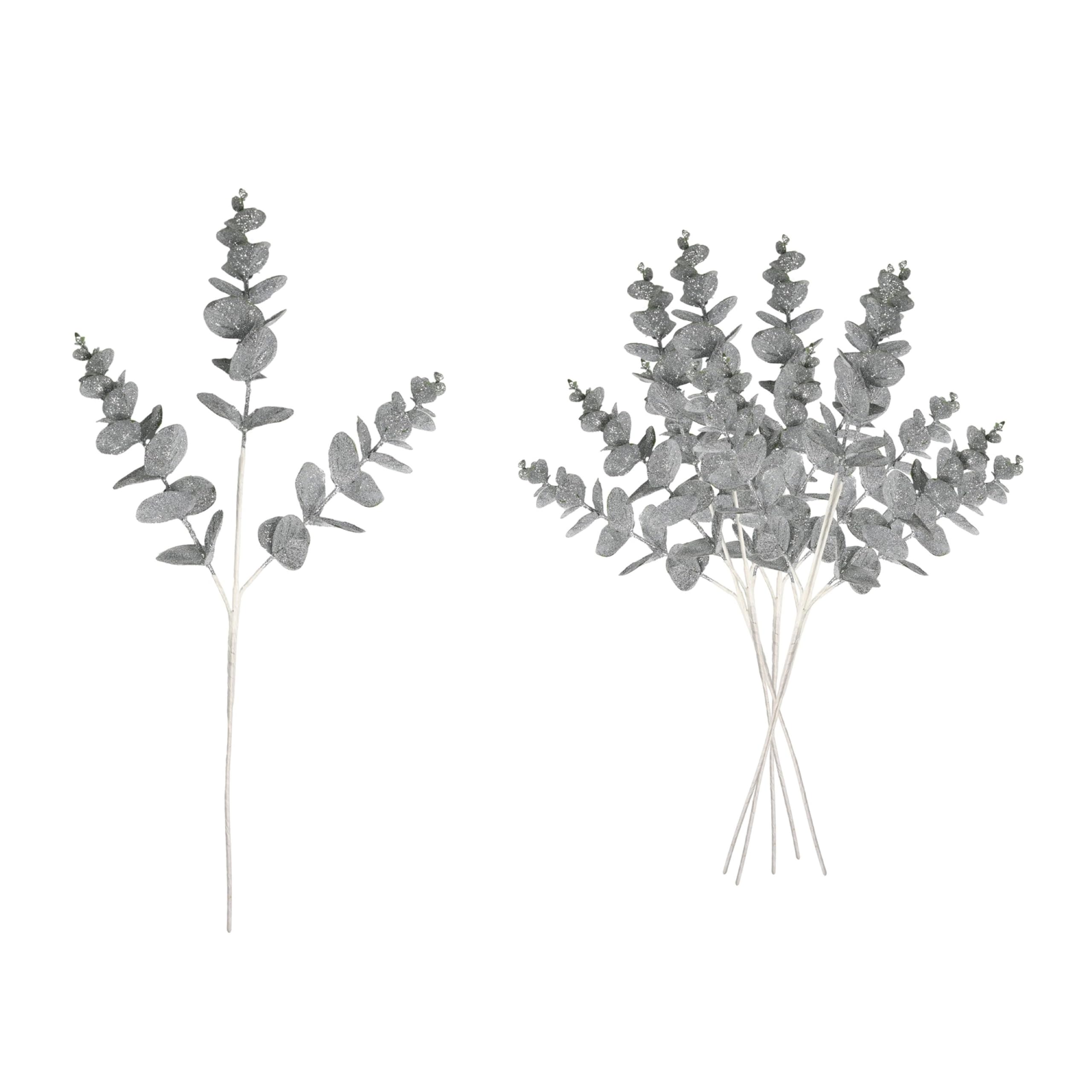 SHATCHI Christmas Tree Eucalyptus Stems, Artificial Picks 55cm Silver 6Pcs