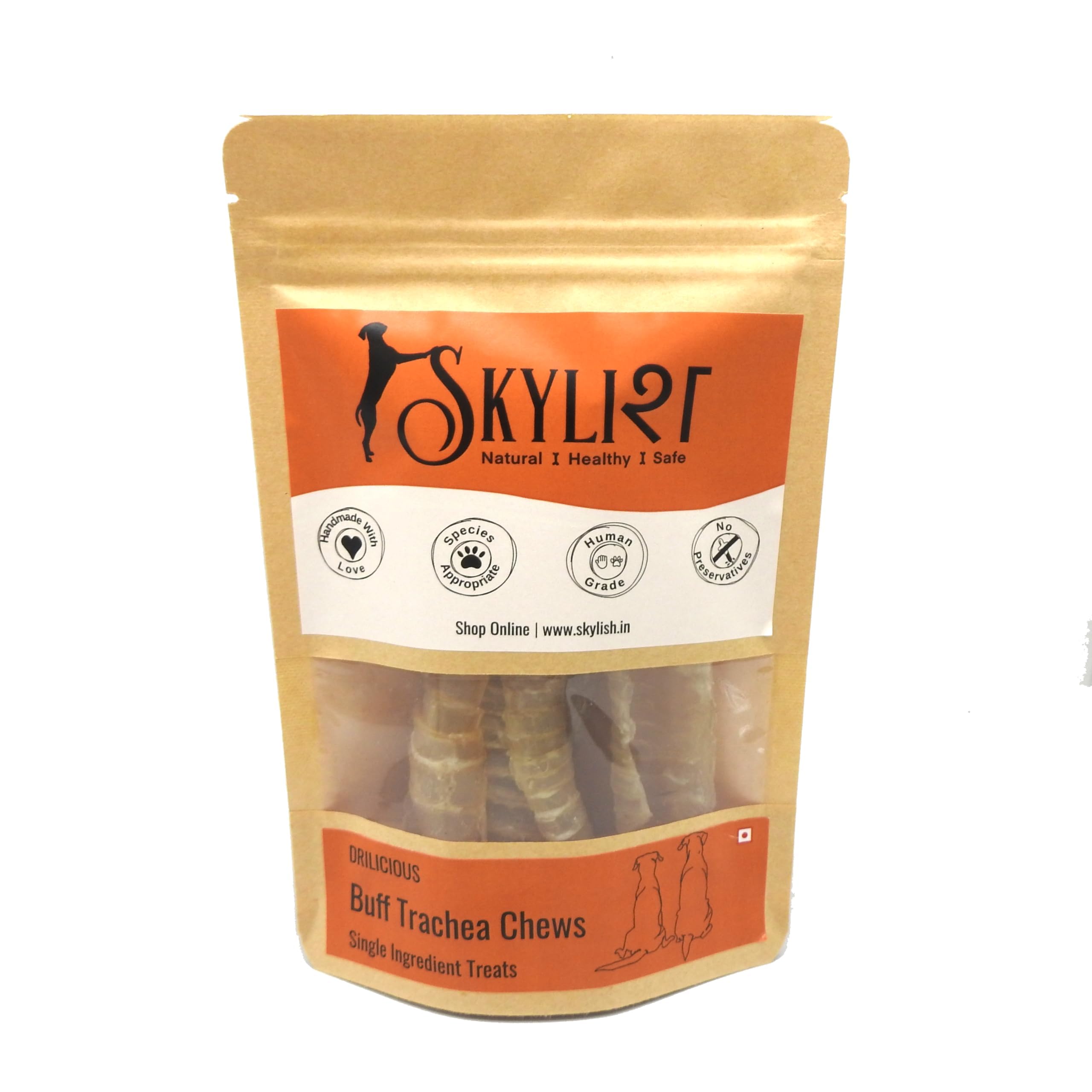 Buff Trachea 50g, Certified Safe Beef (Buffalo) Trachea Treats, High in Protein, Single Ingredient, No Preservative Dog Treats, Third Party Tested