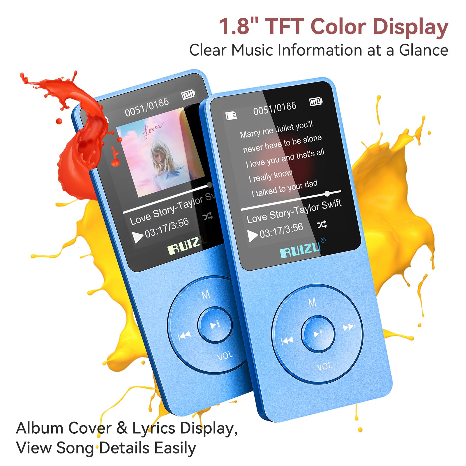 RUIZU Lecteur MP3 64Go Bluetooth 5.3 Portable avec Touches Physiques