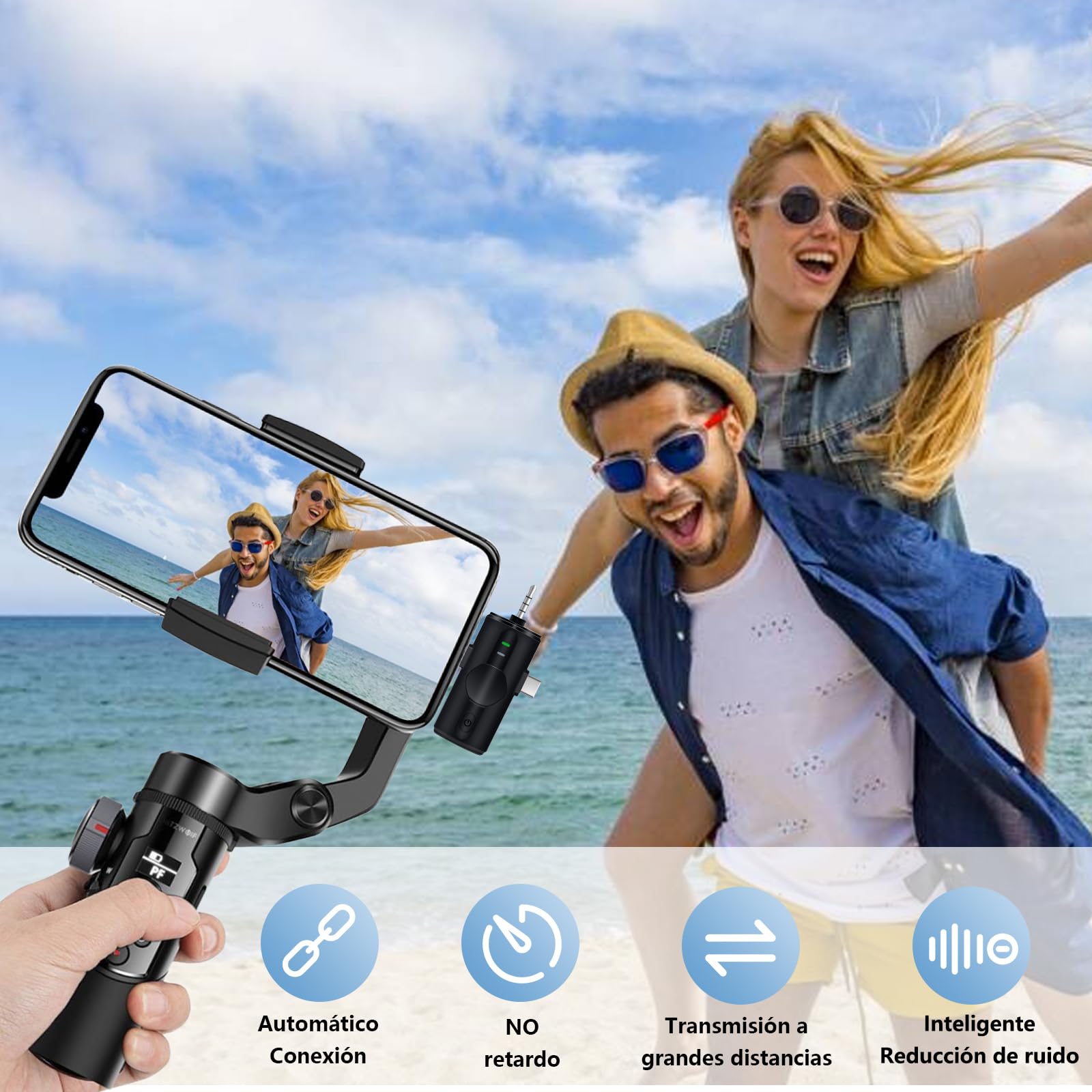 Micrófono-Lavalier-Inalámbrico, Microfono de Solapa 4 en 1 Mini Micrófono Inalámbrico Teléfono Móvil para iPhone/Android/PC, Microfono Plug-Play Inalambrico para Grabaciones TikTok Transmisión en Vivo