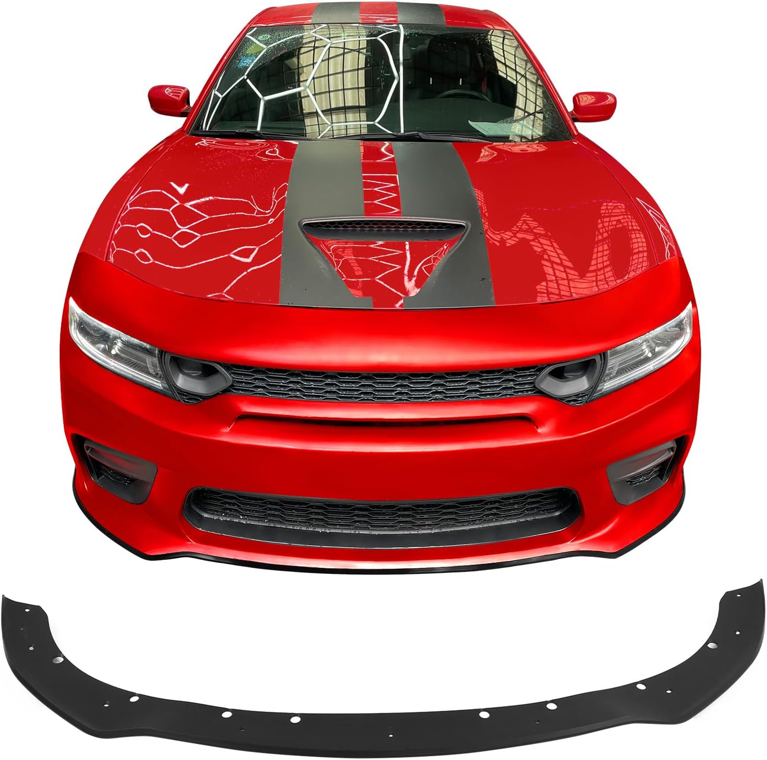 IKON MOTORSPORTS, Front Bumper Lip Protector Compatible with 2015-2023 Dodge Charger Standard Sedan, Matte Black IKON Style PP Air Dam Chin Spoiler Guard Cover, Only Fits IKON Bumper