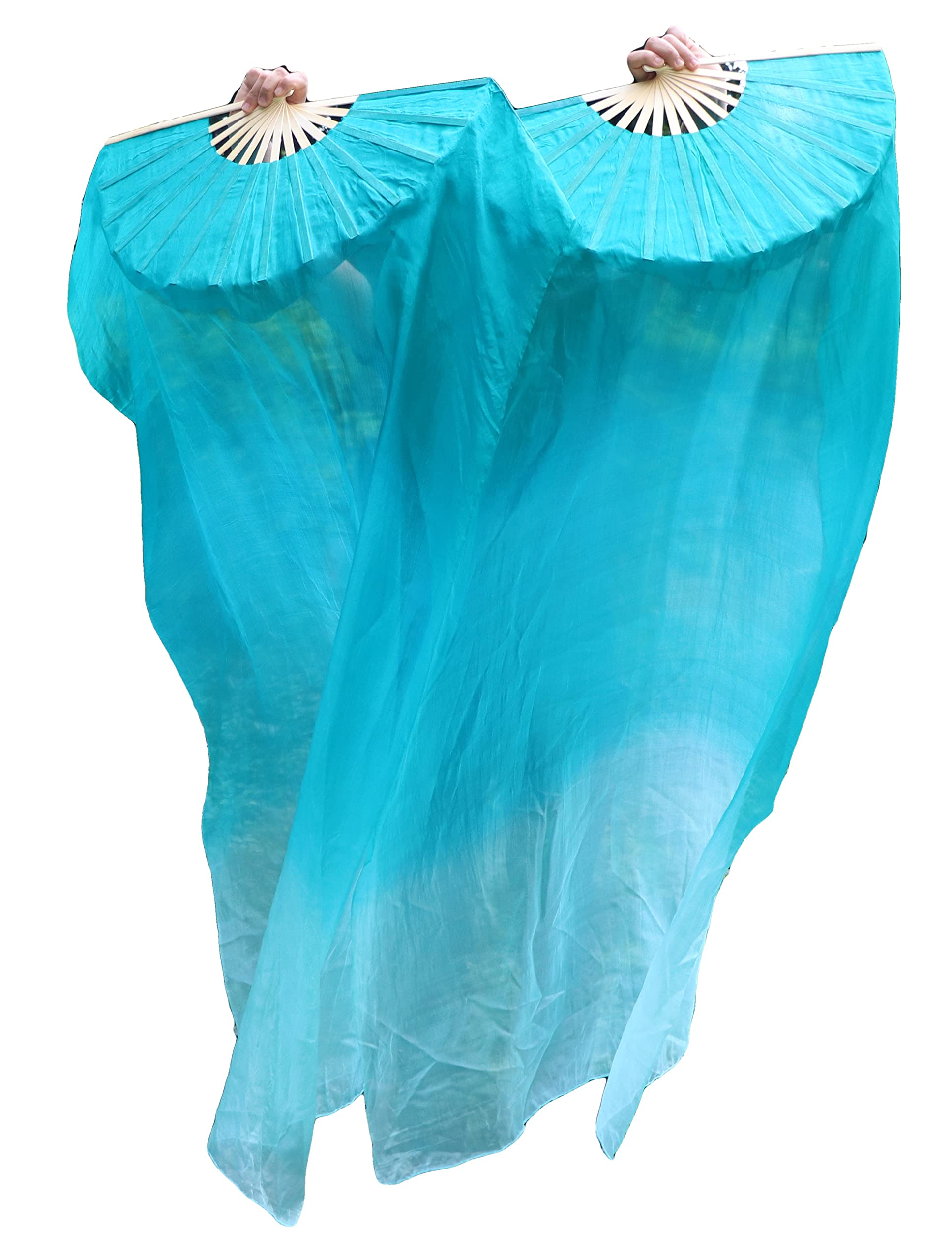 Winged Sirenny 59" (150 cm) Pairs Spinning Worship Praise Fan Pois, Adjustable Colorful Belly Dance Silk Fan Veil