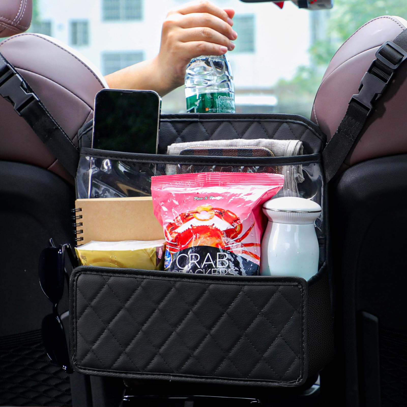 Organizer per auto, tasca portaoggetti per sedile anteriore in pelle PU