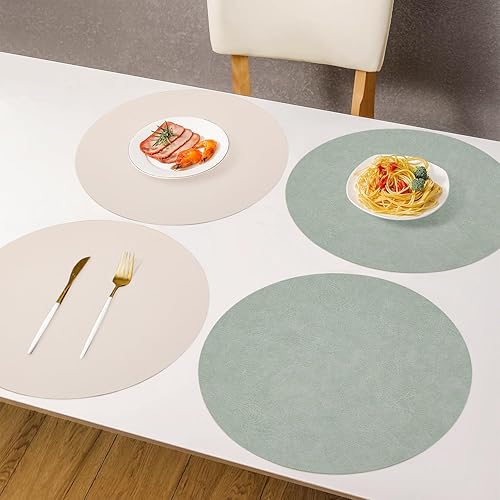 Miniatura 7 de Manteles individuales redondos de doble cara, de piel sintética, antideslizantes, resistentes a las manchas de calor, para exteriores, para cocina y