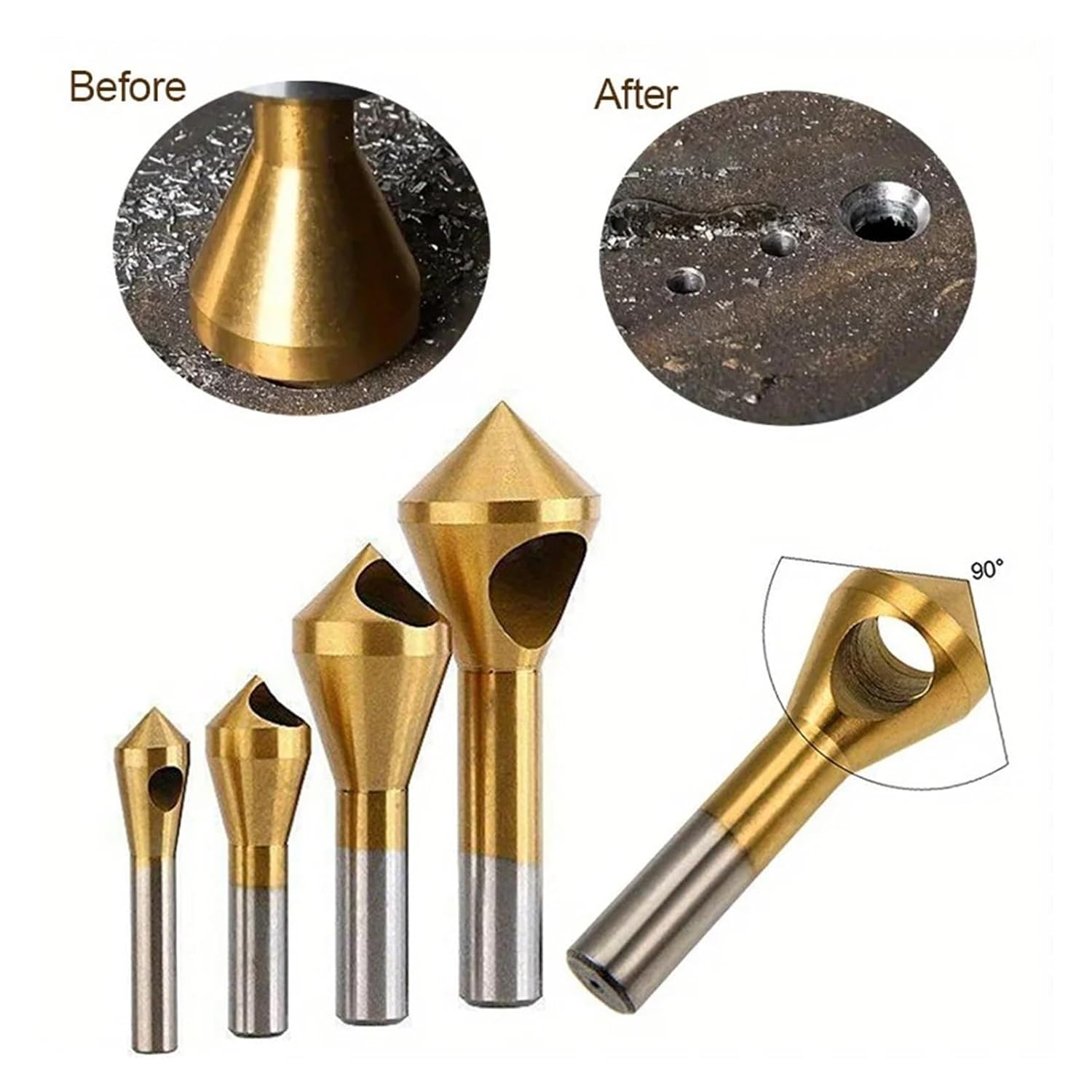 Inclined Hole Chamfering Drill Bit Titanium Coated Deburring Cutter Chip Removal End Tool for Aluminium Plate,Wood & Plastic