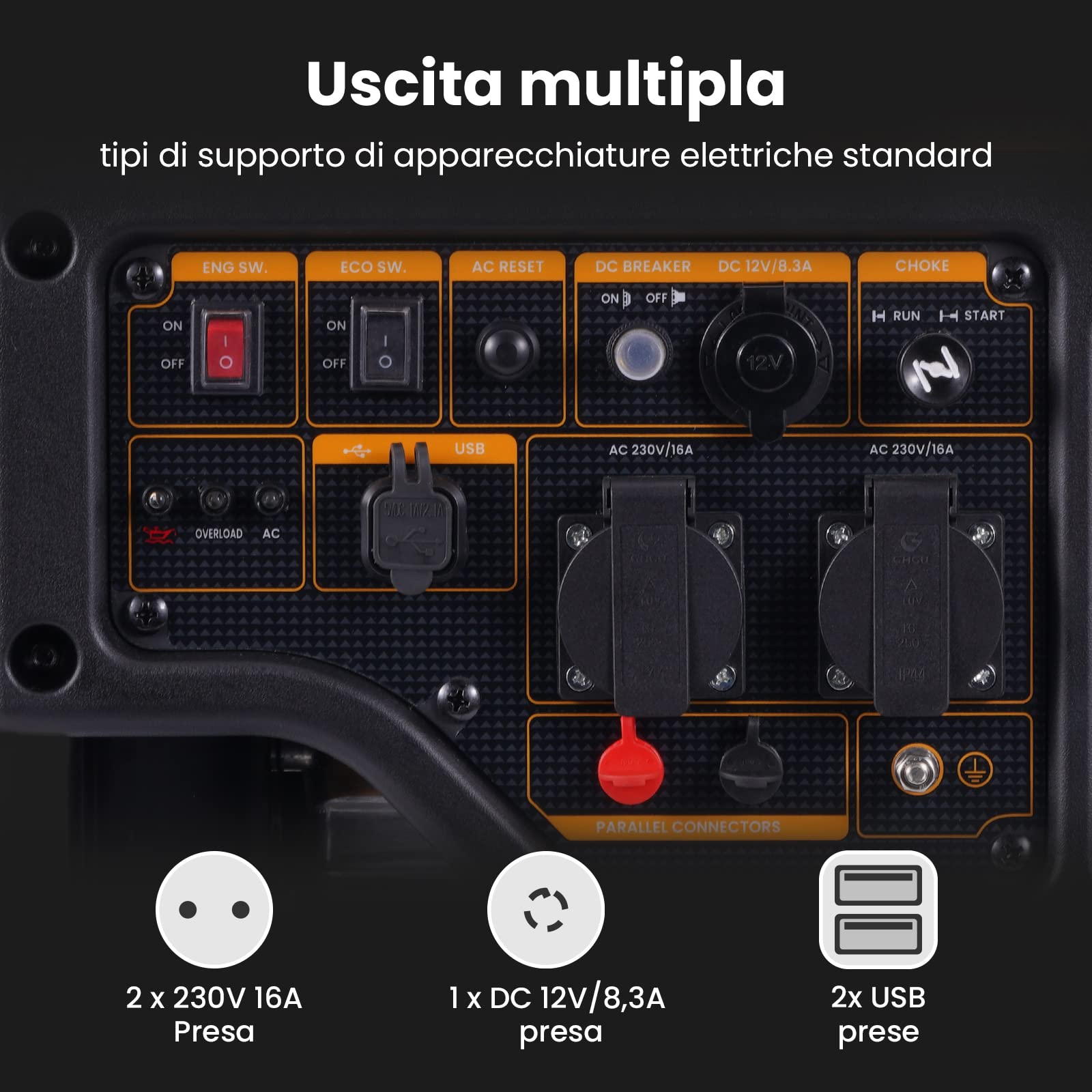 maXpeedingrods Generatore di Corrente Inverter 3200W Benzina 4 Tempi | con 2 Prese da 230 V Silenzioso e Leggero con Funzione Parallela come Unità di Emergenza per Garage Officina Cantiere