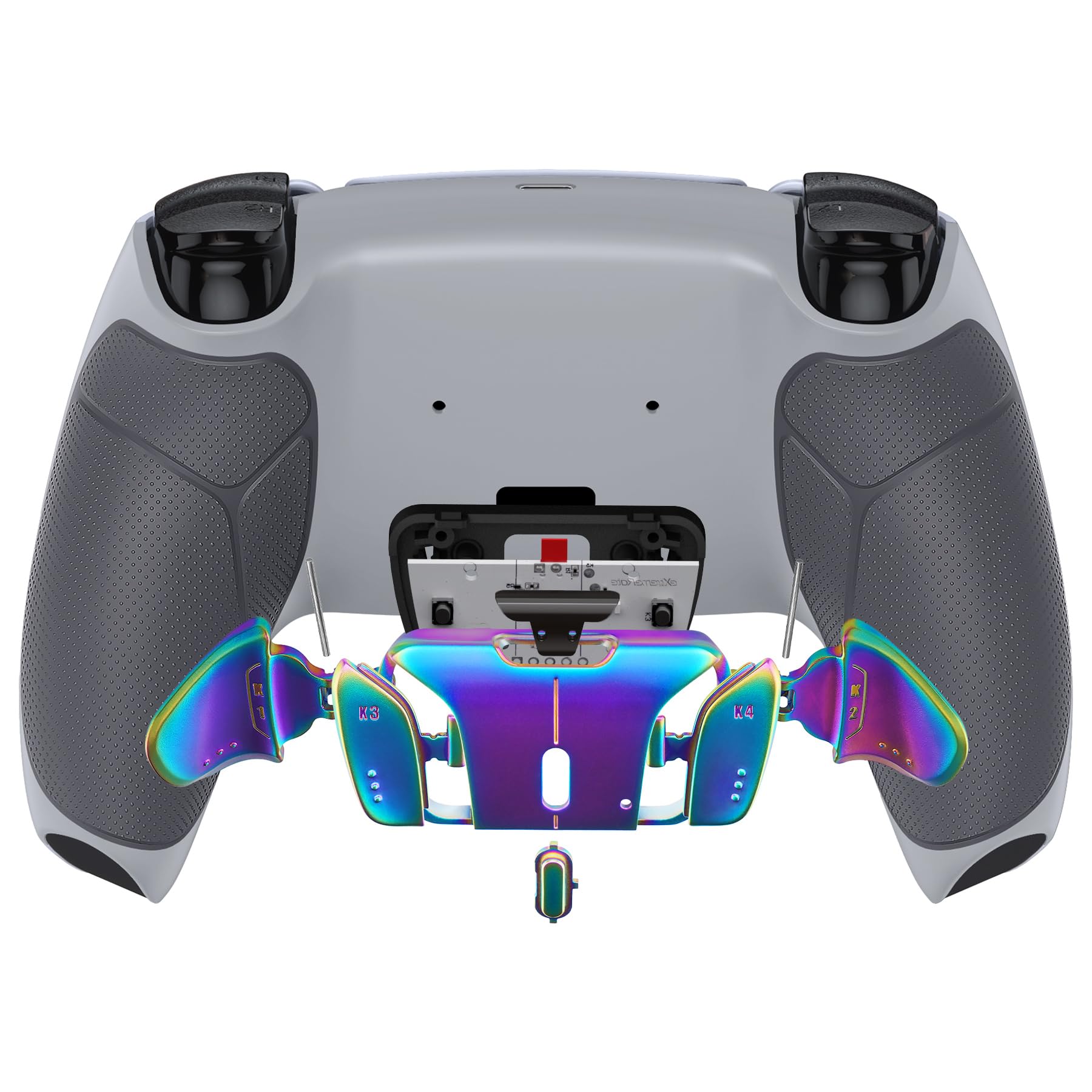 eXtremeRate Rise4 Remap Kit Metallo per ps5 Controller BDM-010/020, 4 Palette Paddles Back Button Programmabili per ps5 Joystick, Cover Grip&Tasti Posteriori Accessori Kit-Grigio Blu Viola
