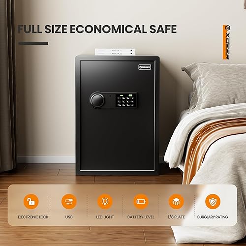 Miniatura 3 de XDeer CS50E Lock - Caja fuerte para el hogar (2.04 pies cúbicos) con teclado digital electrónico, construcción de acero para dinero, armas, caja