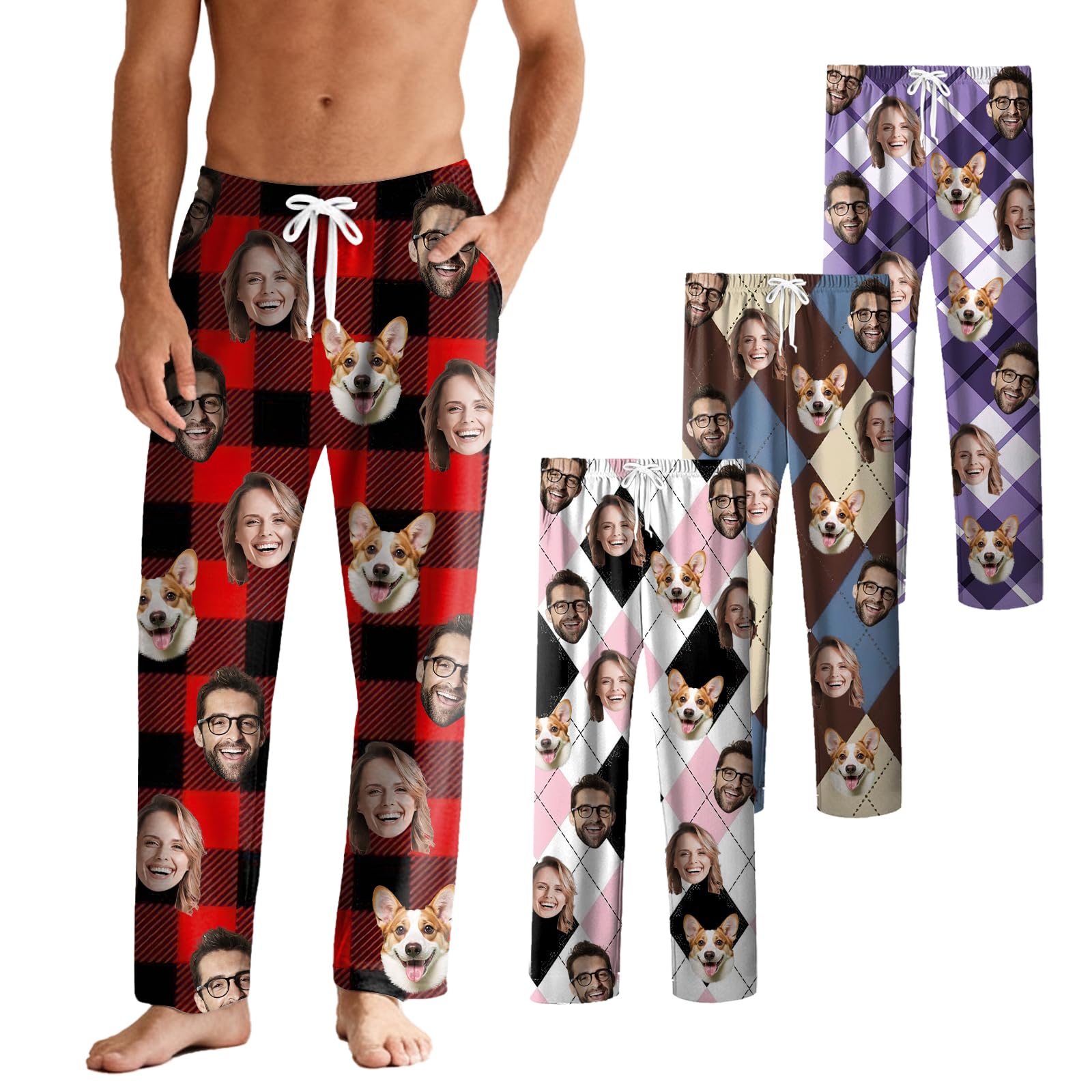 – Custom Pyjama Pants With Face Photo For Men Women Personalized Pajama Pants With Packet For Couples Custom Pajama Sleepwear Bottoms With Pockets For Your Lover Multicolor S-3Xl