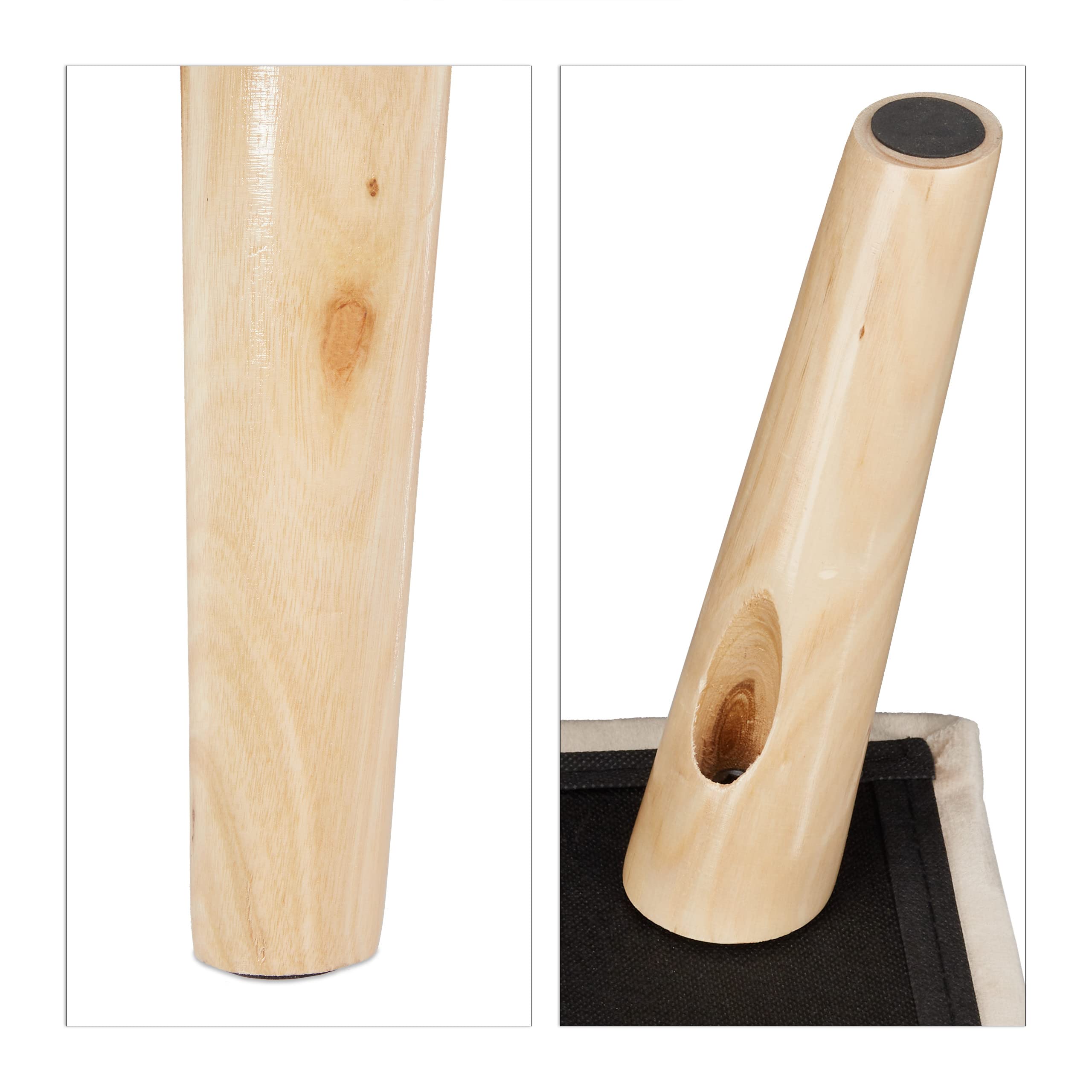 Relaxdays Sgabello Poggiapiedi, Velluto, Gambe in Legno di Eucalipto, Pouf Imbottito, Scomparto, HLP 40x40x40 cm, Crema