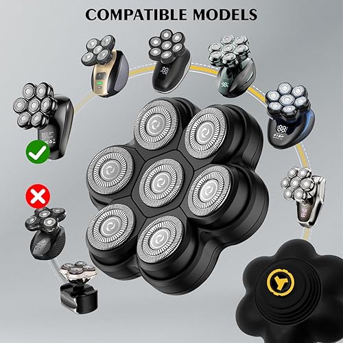 Miniatura 3 de Cabezales de repuesto para afeitadora de cabeza magnética, 7 cuchillas de repuesto compatibles con Freebird Shaver y otras marcas (hmblack7)
