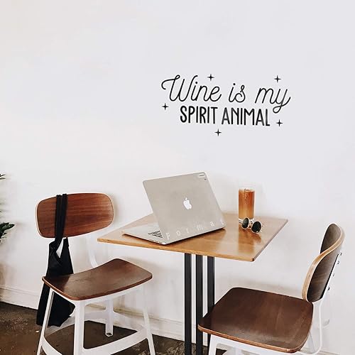 Vinilo decorativo para pared, diseño de vino es mi espíritu animal, 10.5 x 22 pulgadas, humor moderno para adultos, cursiva, beber, hogar, sala de