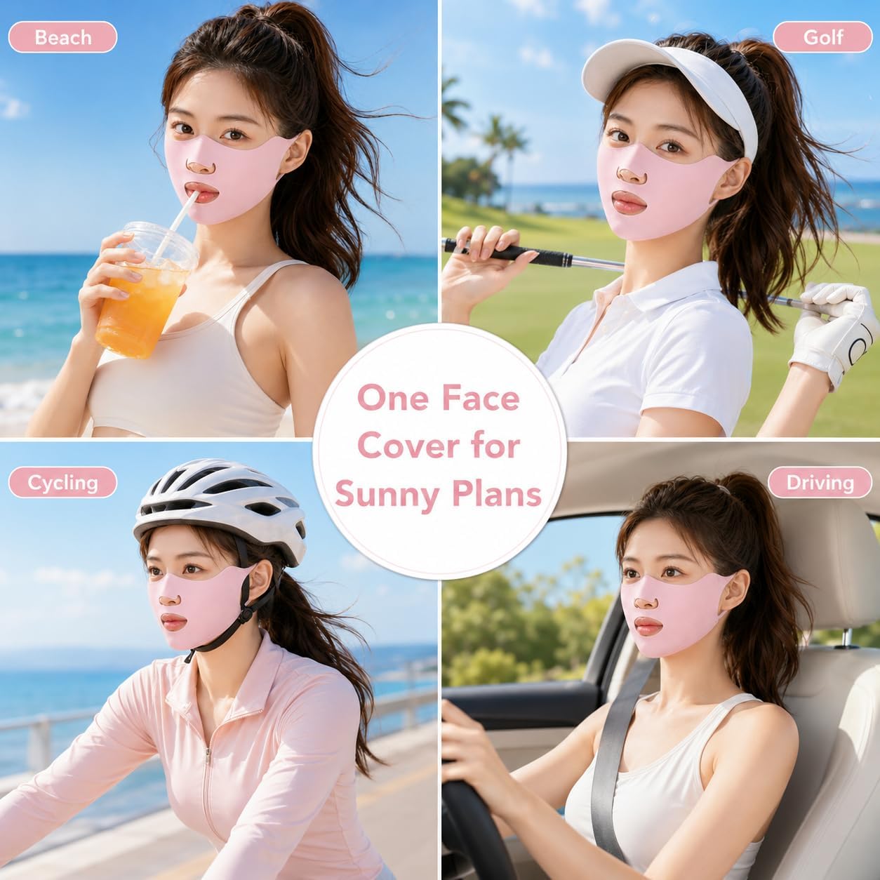 KUKASEN UPF 50+ UV Face Mask for Women, Open Nose Mouth Ice Silk Sun Protection Face Cover for Golf Driving Running