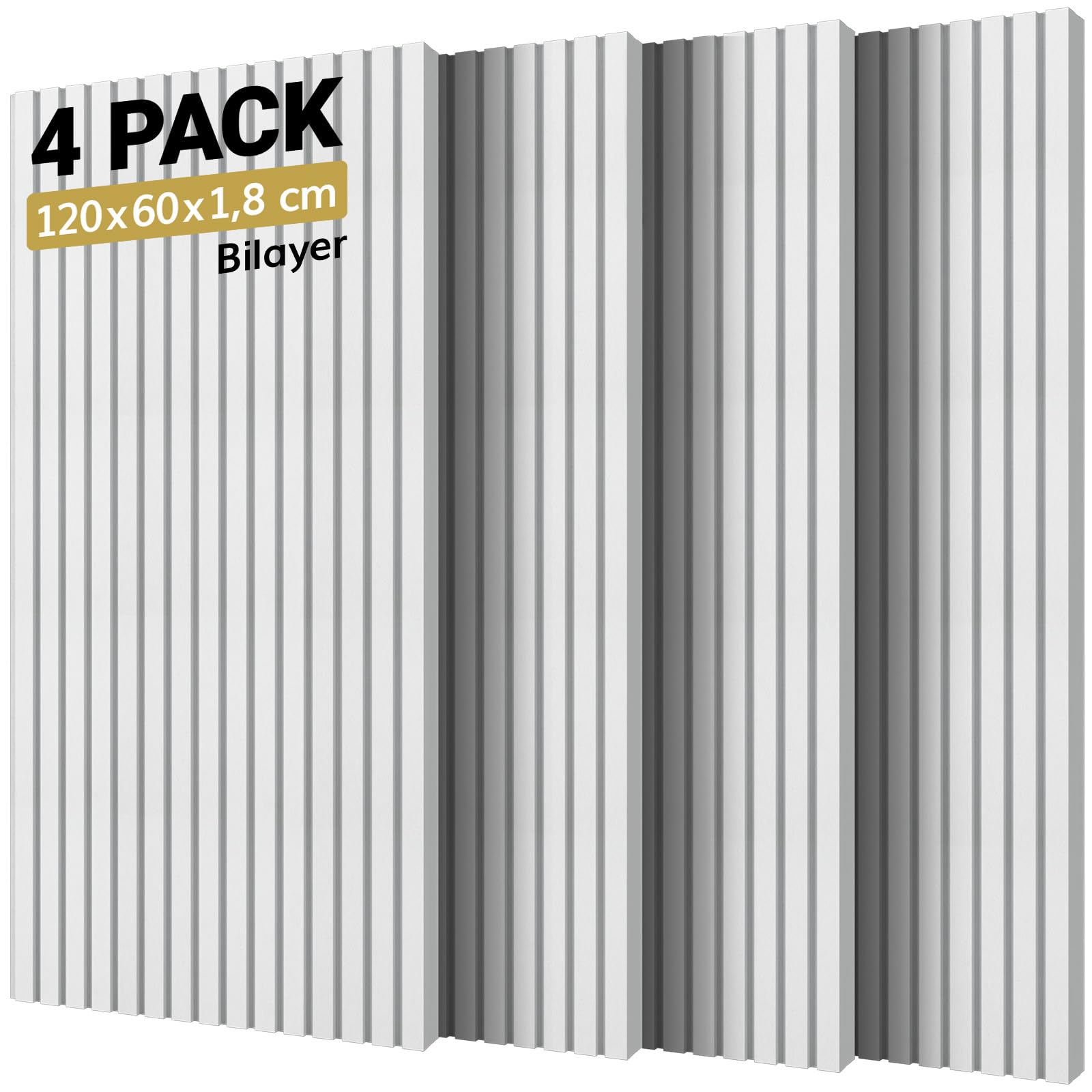 TONOR Pack 4 Paneles Espuma Aislante Acústicos, 120x60x1.8cm Valido para Grandes Azulejos Insonorizacion, Reducción de Ruido, Sonido, Hogar, Podcast, Estudios Grabación, Oficinas, Decoración, Blanco