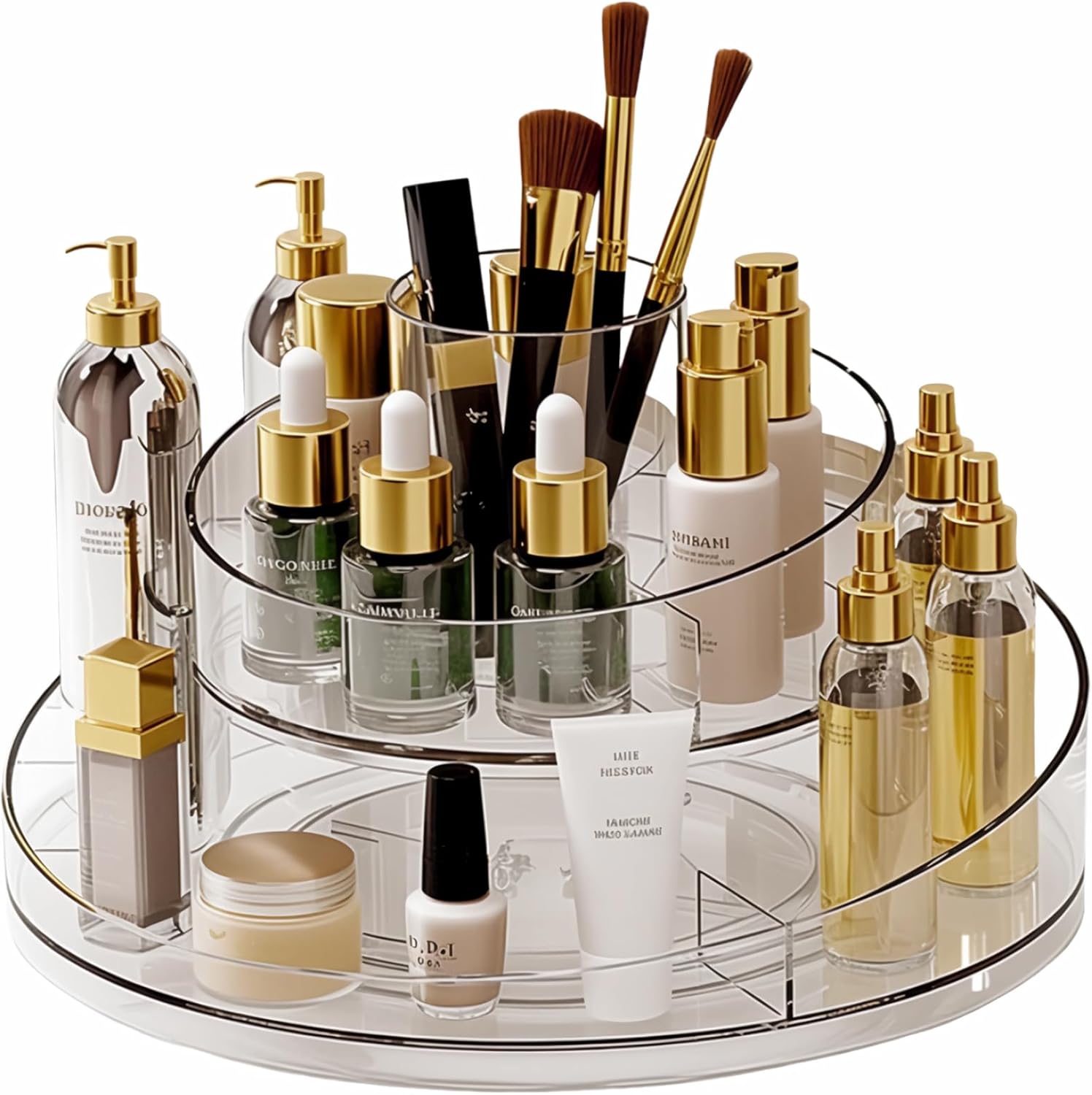 Taiuloo 360 Rotating Makeup Organizer, Clear Acrylic Lazy Susan Cosmetic Storage Turntable for Skincare, Perfume & Lipstick, Round Spinning Tray with Brush Holder for Vanity, Bathroom Taiuloo 360 Rotating Makeup Organizer, Clear Acrylic Lazy Susan Cosmetic Storage Turntable for Skincare, Perfume & Lipstick, Round Spinning Tray with Brush Holder for Vanity, Bathroom