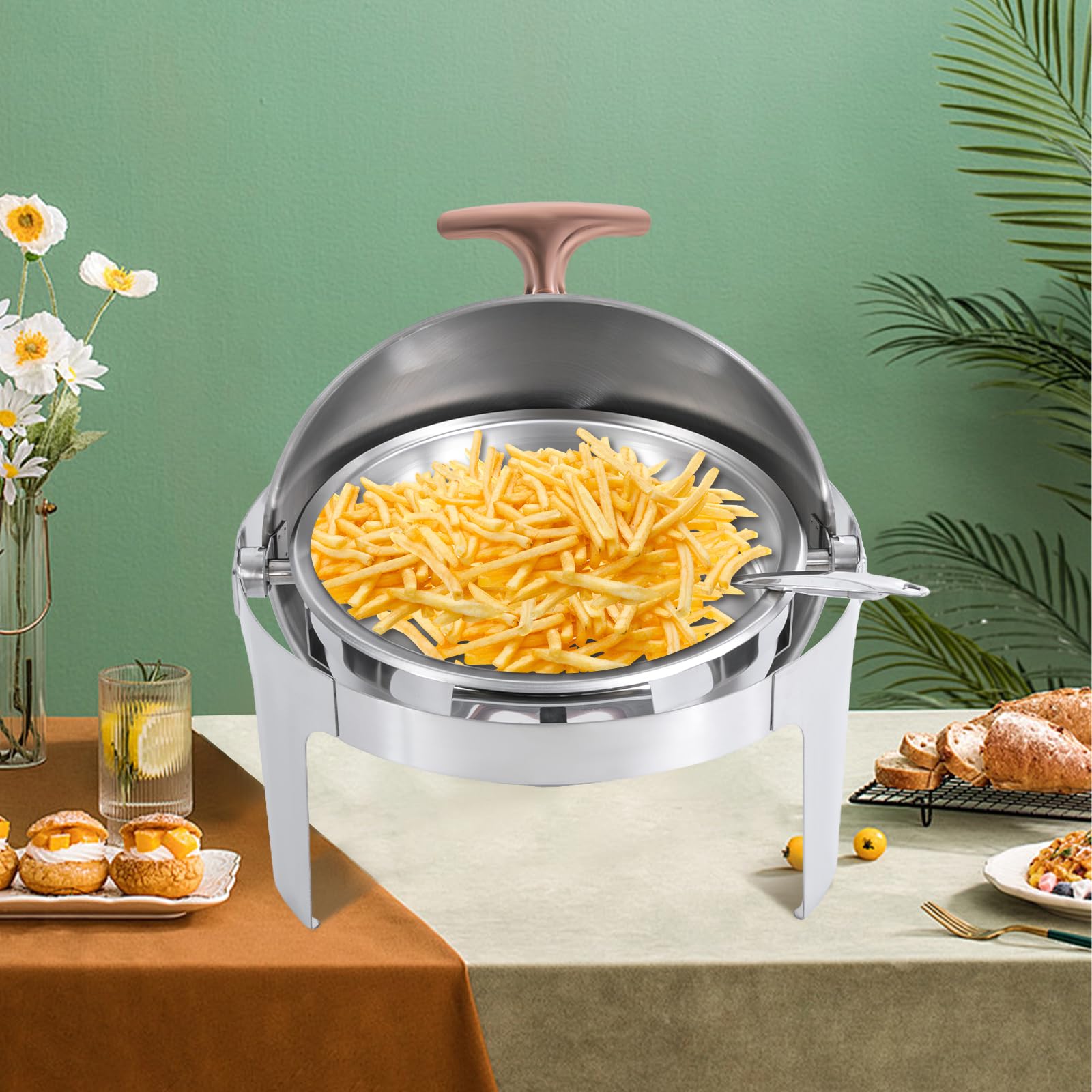 Calentador de alimentos de acero inoxidable, juego de buffet con ventana, soporte para quemador de 47 x 47 cm, 6 qt, equipo profesional para buffet