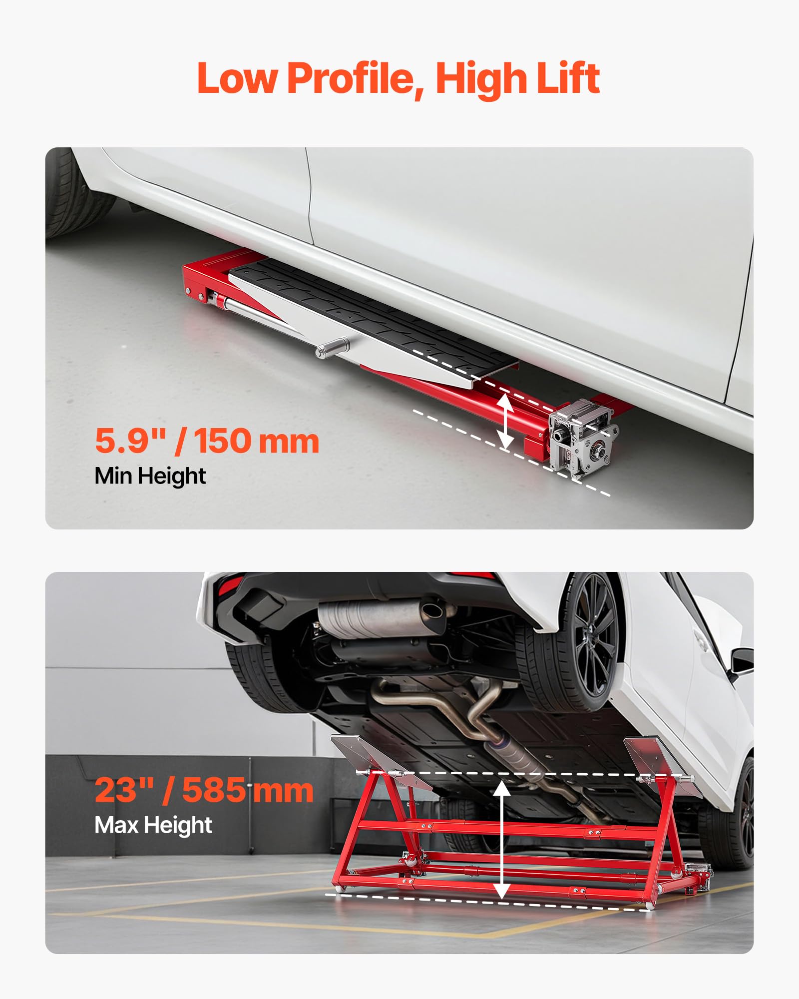 VEVOR Pont Basculant Capacité 2 T, Pont Élévateur Mobile Portable en Acier, pour Entretien Voiture Atelier, Lève Voiture Basculant Manuel, Hauteur Max. 58,5 cm, Largeur Réglable, Levage Rapide