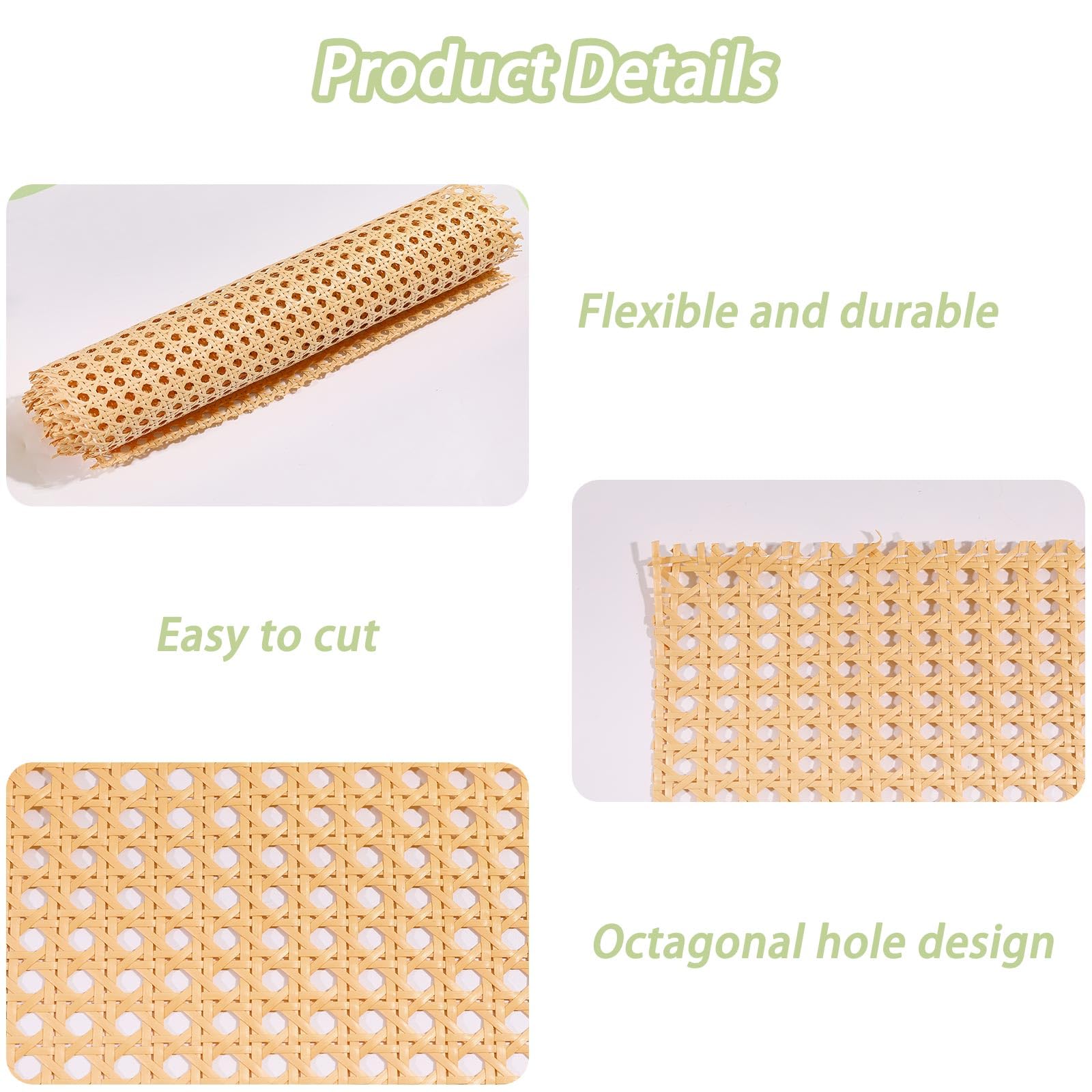 FREEBLOSS 11-teiliges Reparaturmaterial-Set aus natürlichem Rattan, inklusive 5 m langem Rattanrohr, 2 Rattan-Gurtbandrollen, 8 Holzkeile für Möbel, Heimwerkerbedarf