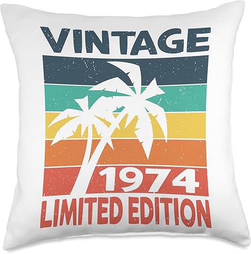 Vintage 1974 Birthdate Limited Edition Sunset and Palm Trees Throw Pillow
