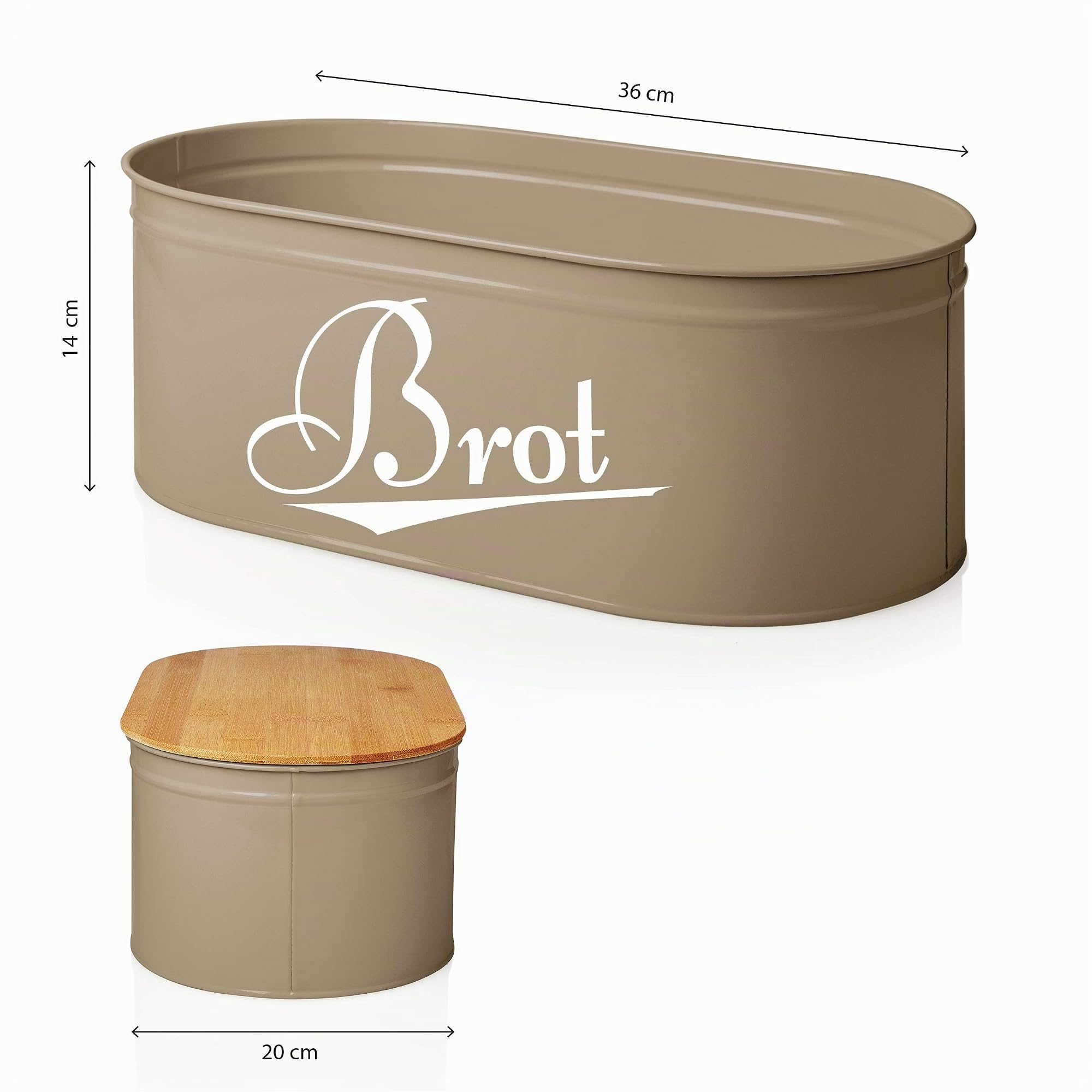 Lumaland Cuisine Brotkasten | Brotkasten aus Metall mit Bambusdeckel | Brotbox oval 36 x 20 x 13,8 cm | 2in1 Brotkasten & Schneidebrett [Grau]