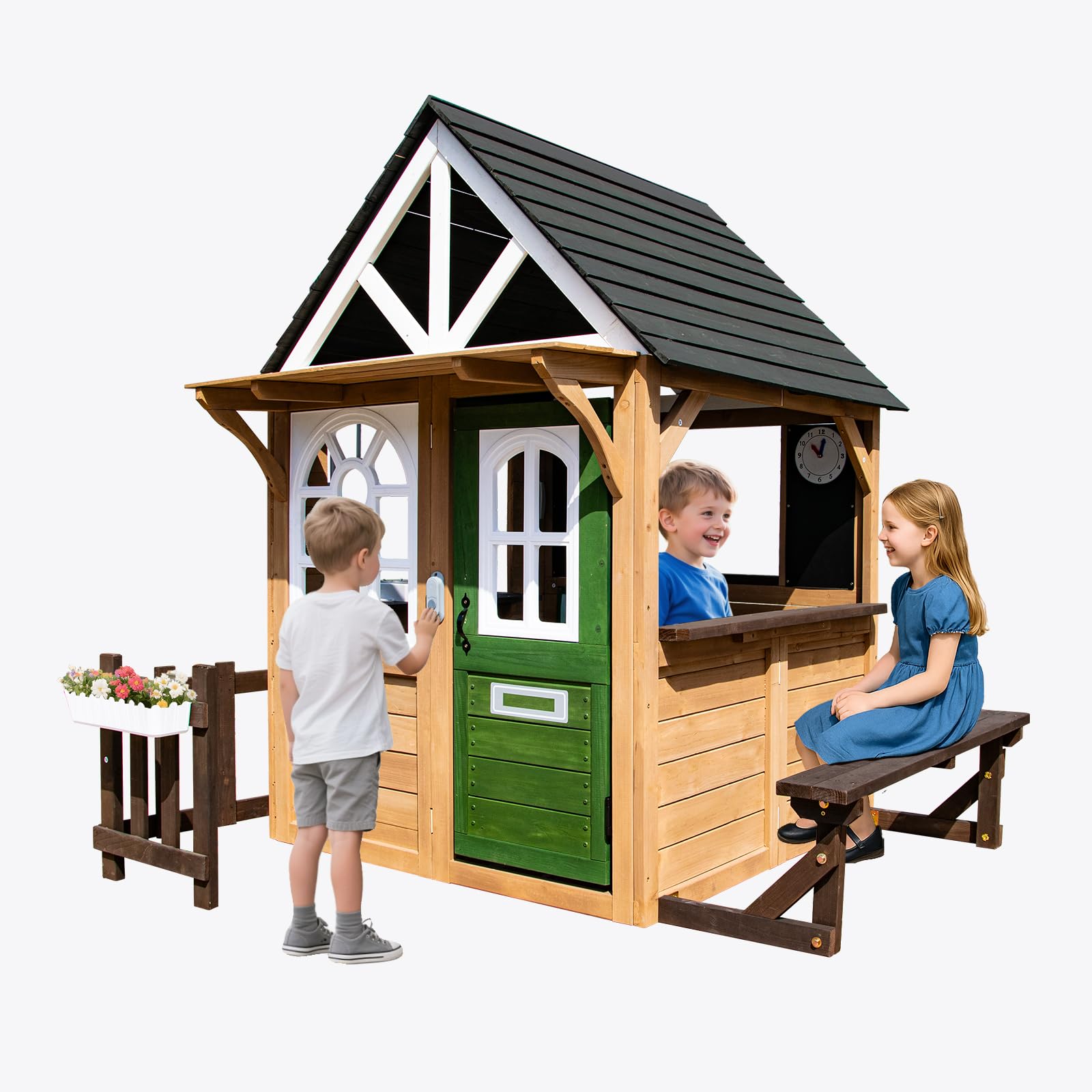 Kids Playhouse Cedar Wood Outdoor Cottage With Kitchen