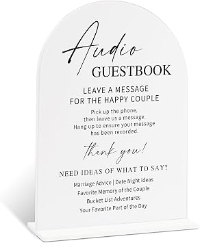 Audio Guest Book Wedding Phone Sign, White Acrylic Audio Guest Book Wedding Sign, Bridal Shower Decor, Elegant Arch Acrylic Table Top Signs for Reception Marriage Engagement Party Decorations