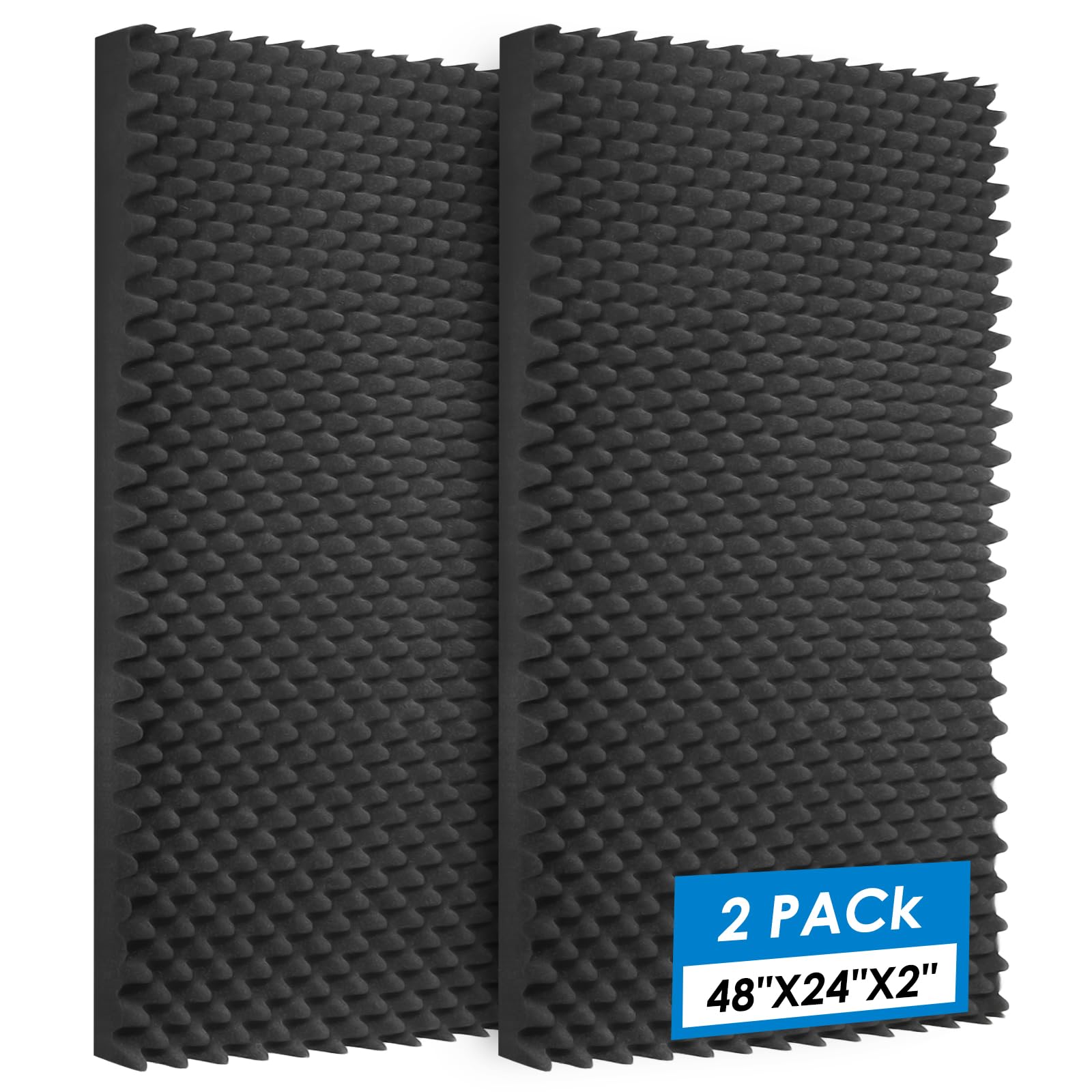 2 Pack Acoustic Panels,48X24X2 Inches Egg Crate Foam soundproof wall panels,sound proof foam panels for walls, noise dampening panels,Sound Panels, Studio Foam for Wall and Ceiling
