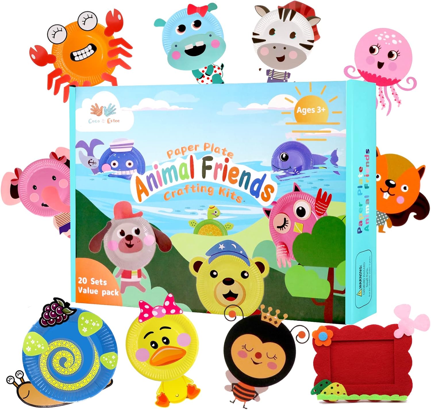 Coco&Estee 20 Pack Paper Plate Crafts Kit Kid, Arts and Crafts for Kids, Animal Crafts for Toddler Activities Ages 3-5 Party Games, Preschool Learning Activities, Art Supplies Preschool Crafts
