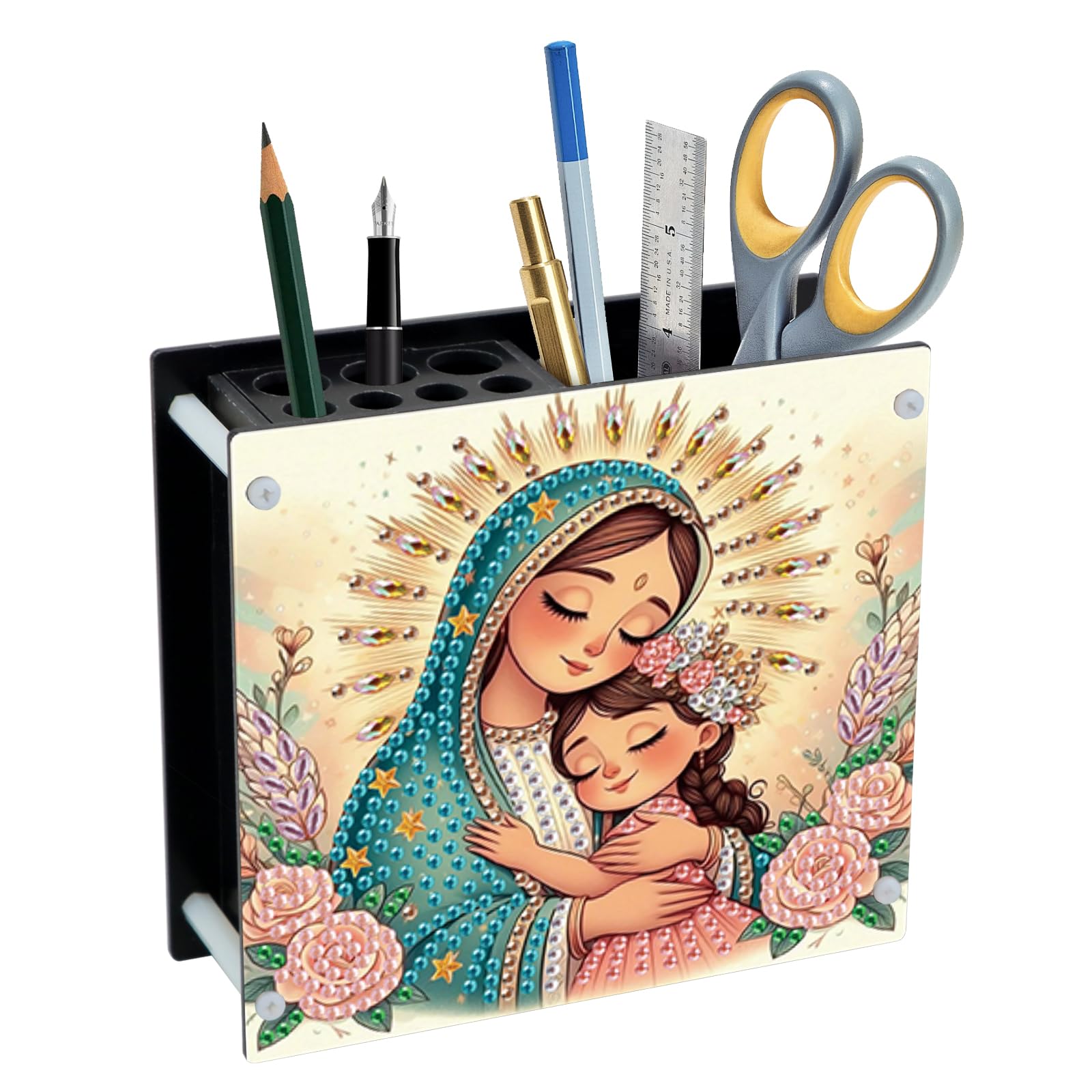 DIY 5D Diamond Painting Pen Holder – Religious Mother &amp; Daughter Pencil Organizer for Faith Gifts, Acrylic Crystal Rhinestones Diamond Art Holder, Perfect for Storing Pens, Pencils, and Rulers